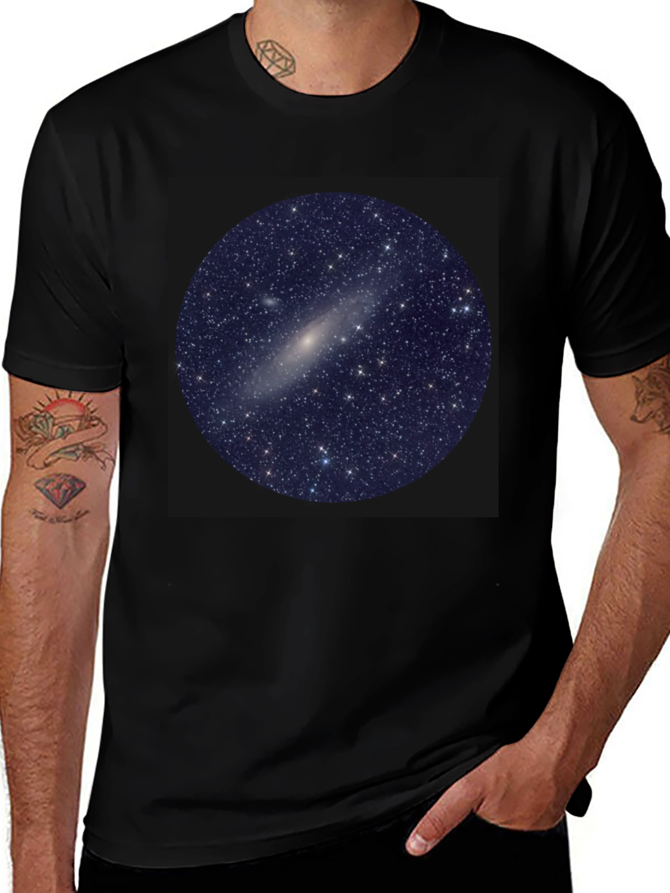 Variant 16 of Galaxy Print Black T-Shirt - Celestial Style