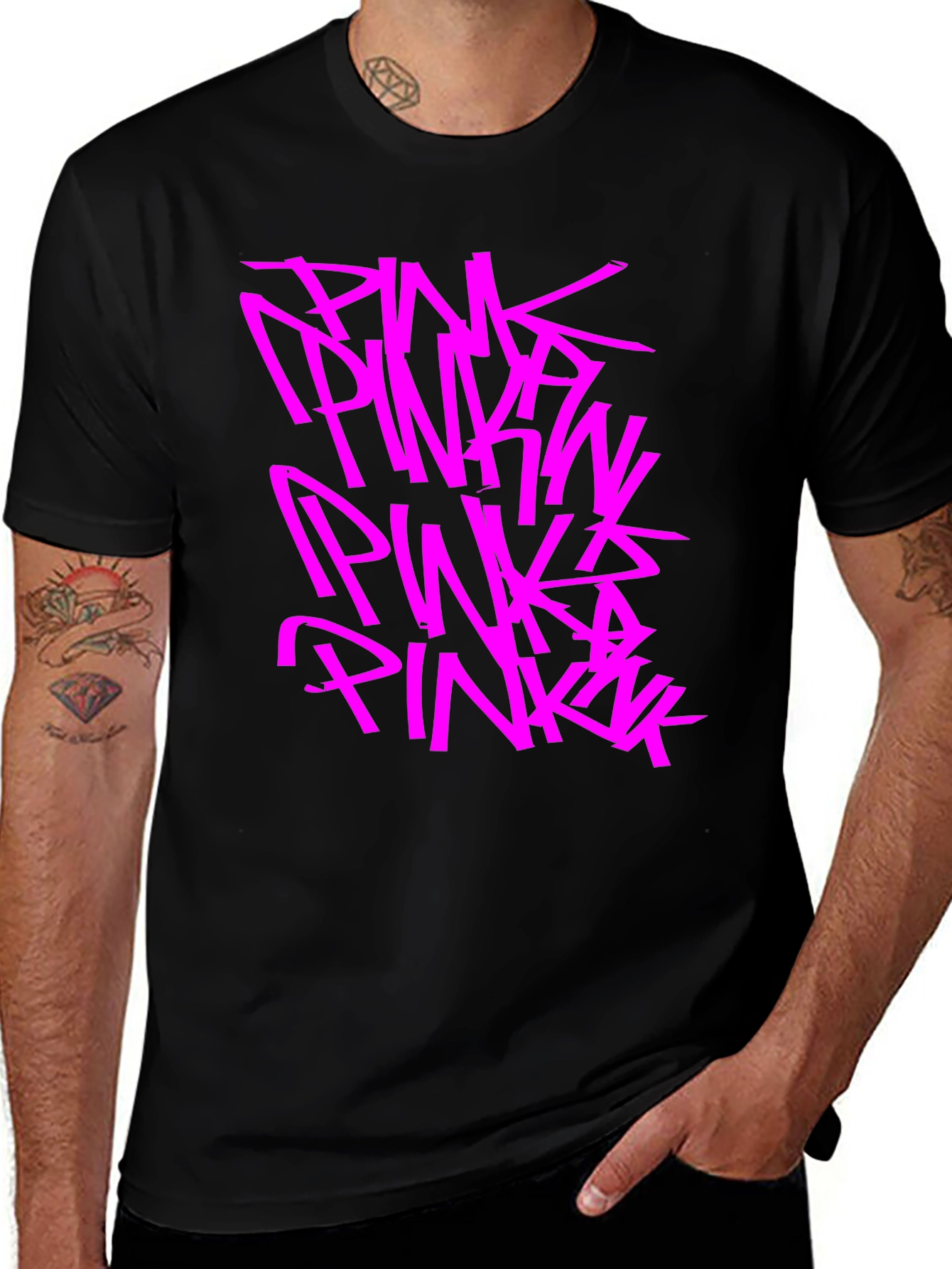 Variant 25 of Pink Graphic Print Black T-Shirt