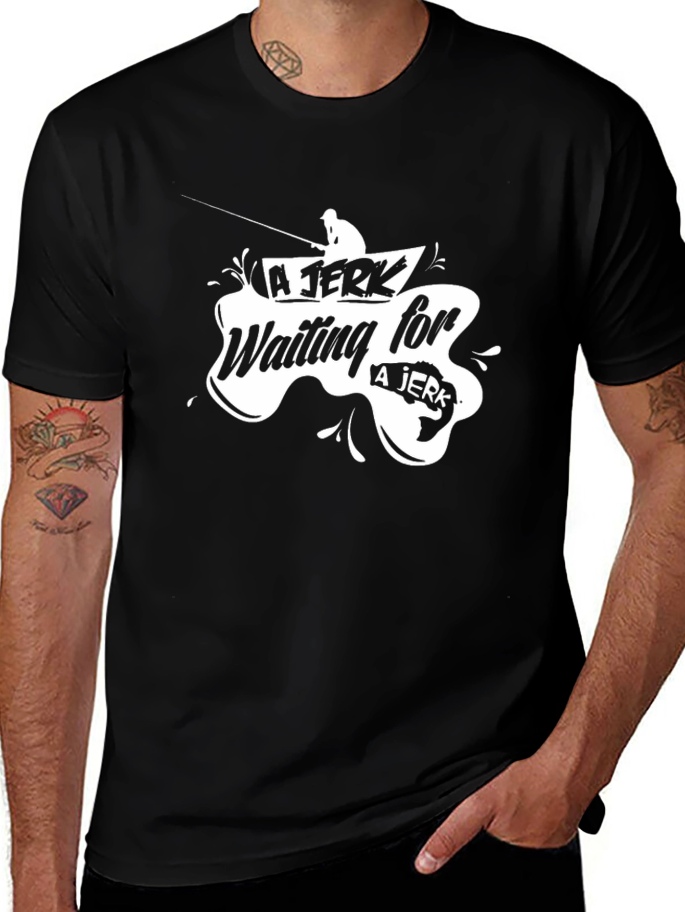 Variant 3 of Funny Fishing T-Shirt - A Jerk Waiting for a Jerk - Black