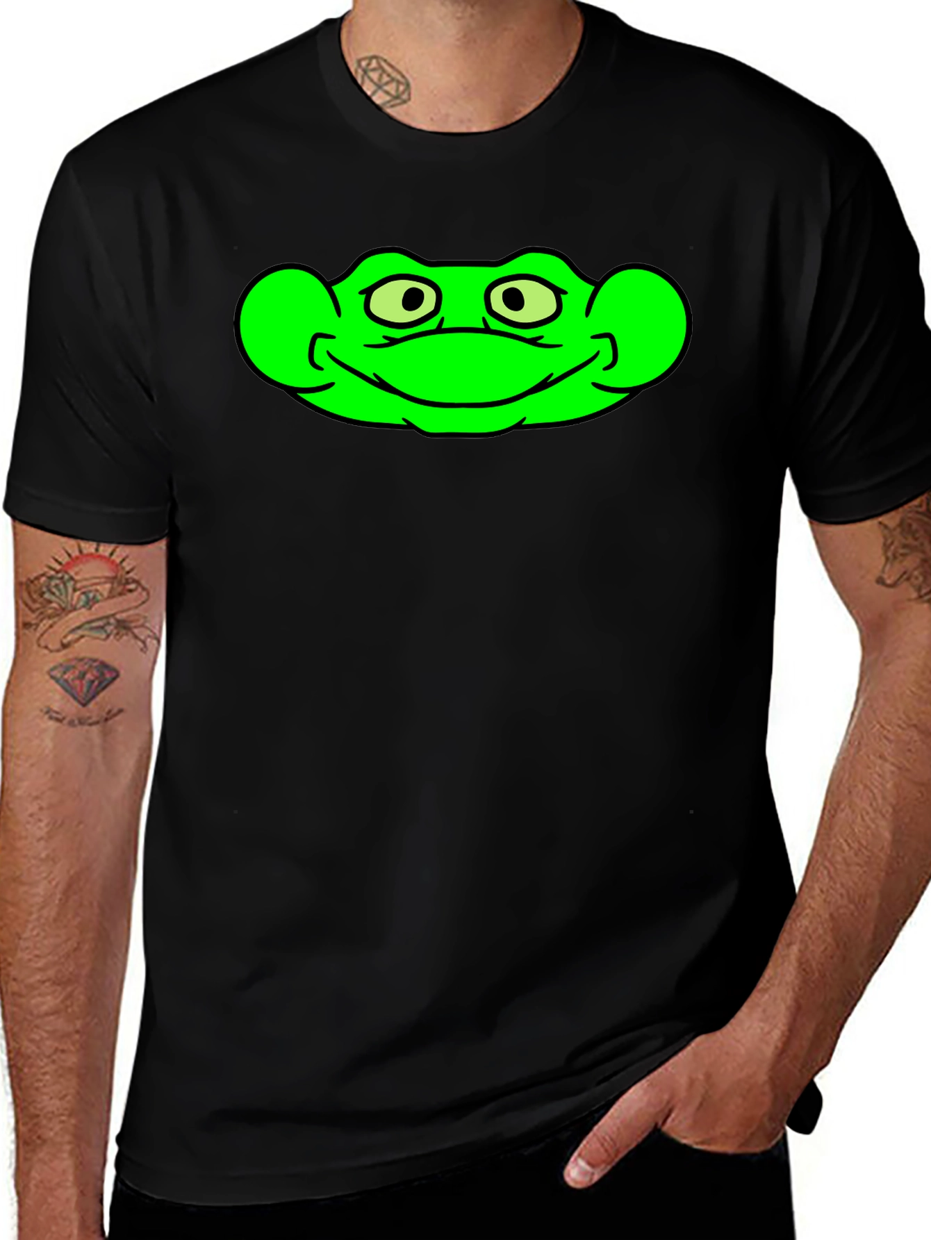 Variant 7 of Green Frog Graphic Black T-Shirt