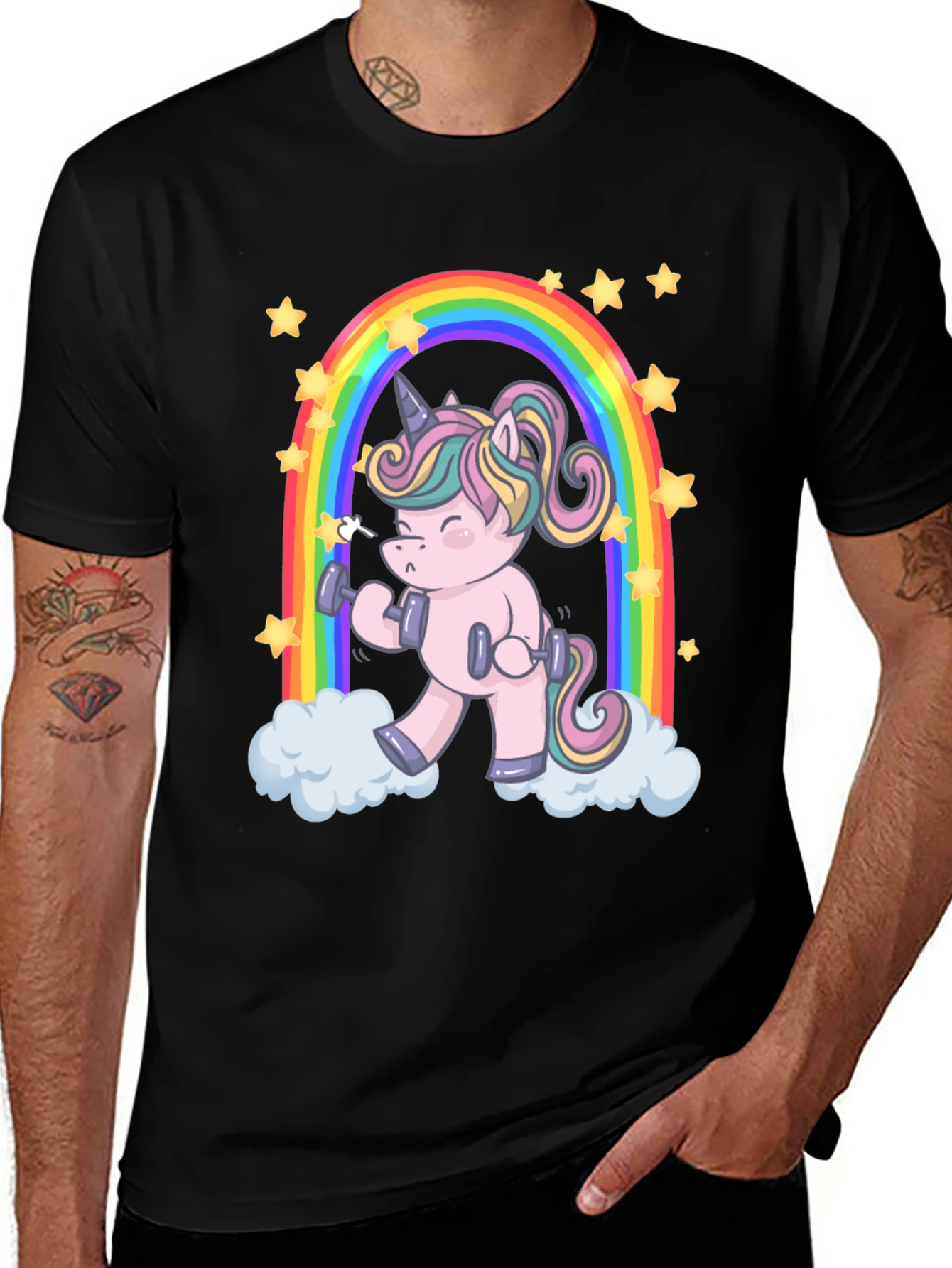 Variant 12 of Unicorn Workout T-Shirt - Rainbow & Stars