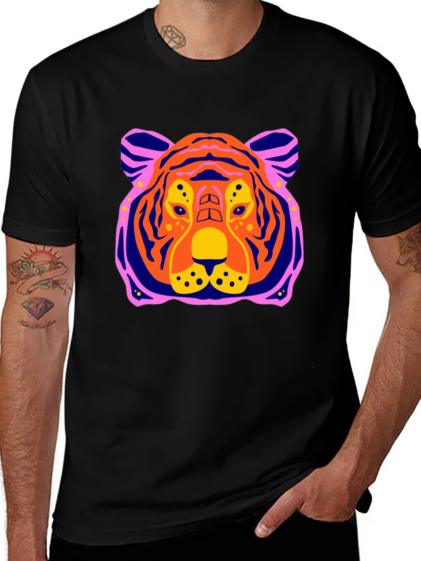 Variant 3 of Vibrant Tiger Graphic Tee - Men's Black T-Shirt