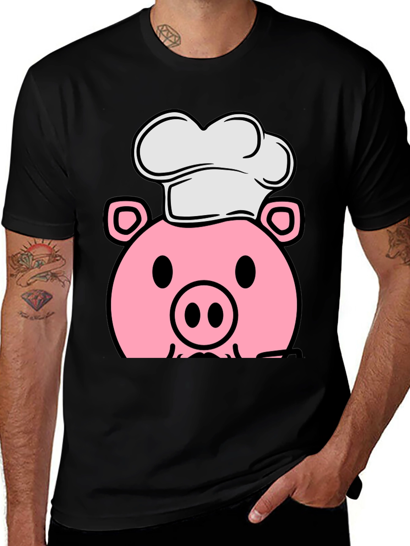 Variant 19 of Pig Chef Graphic Tee - Black Cotton T-Shirt