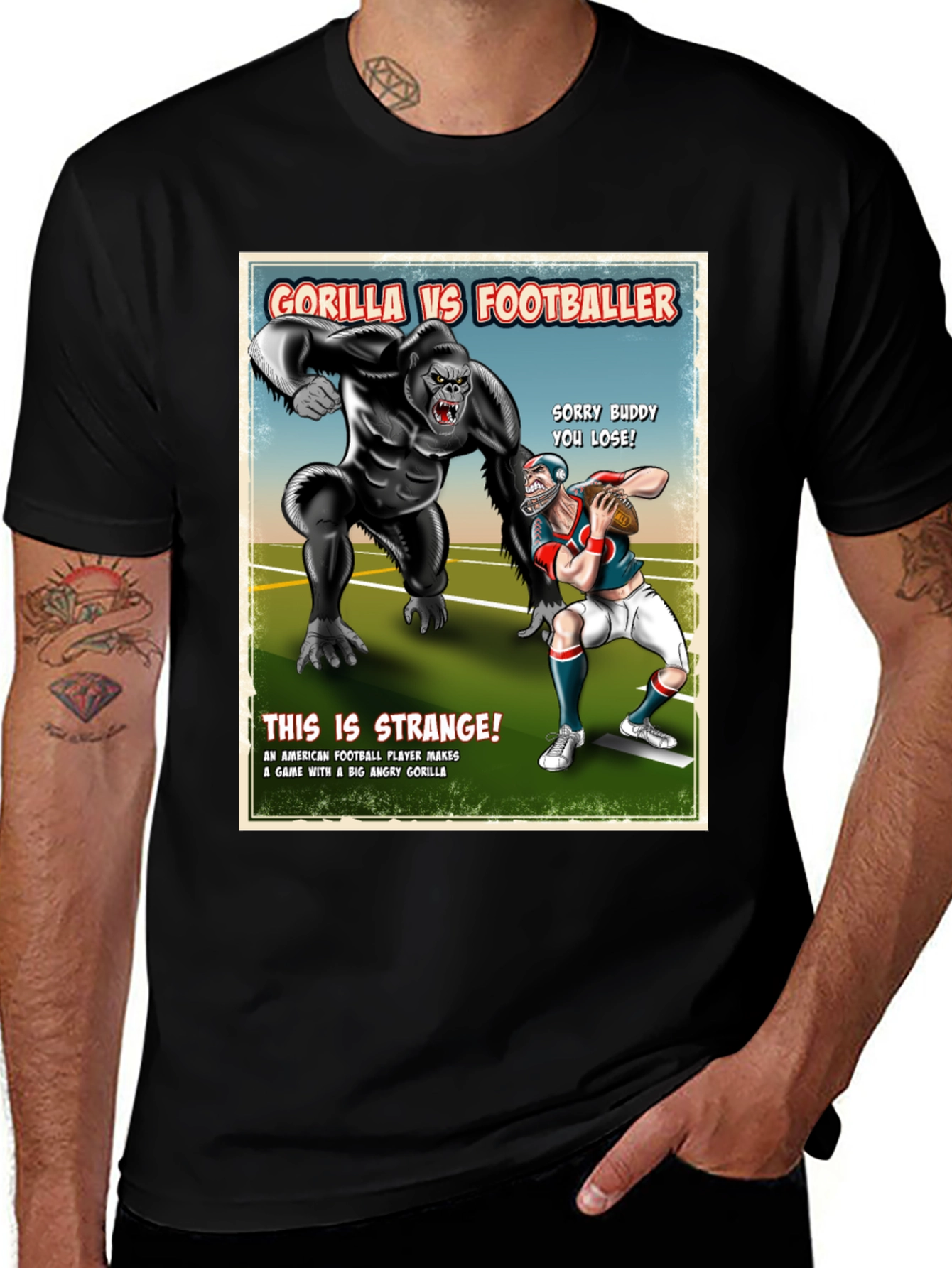 Variant 21 of Gorilla vs Footballer T-Shirt Funny Graphic Tee