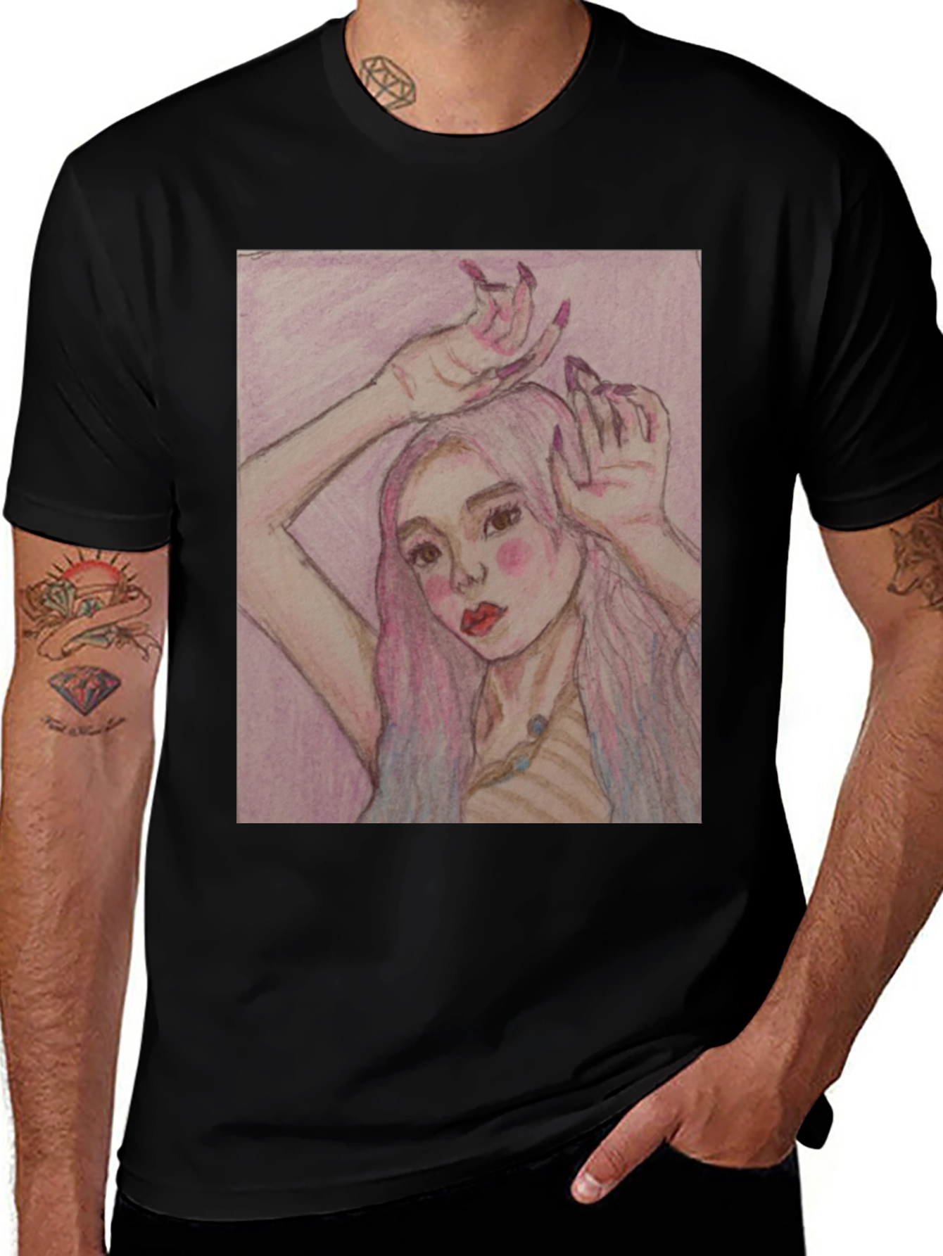 Variant 3 of Artistic Woman Graphic Print Black T-Shirt