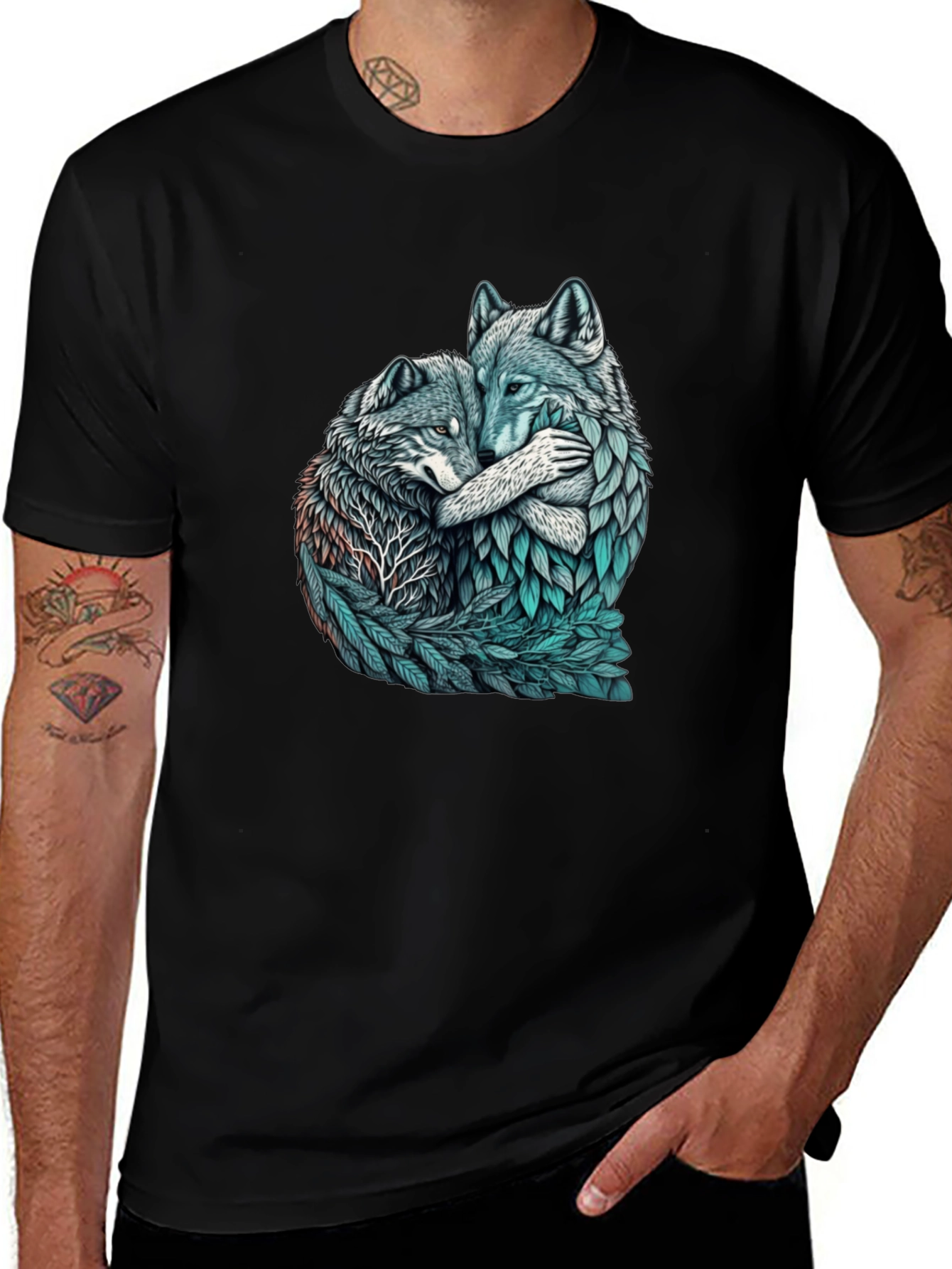 Variant 7 of Wolf Embrace Graphic Tee - Nature Lovers Shirt