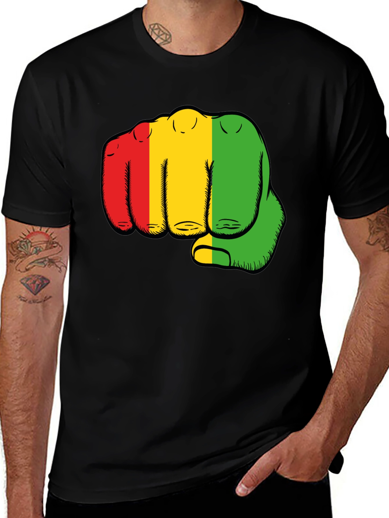 Variant 11 of Rasta Fist Graphic Black T-Shirt
