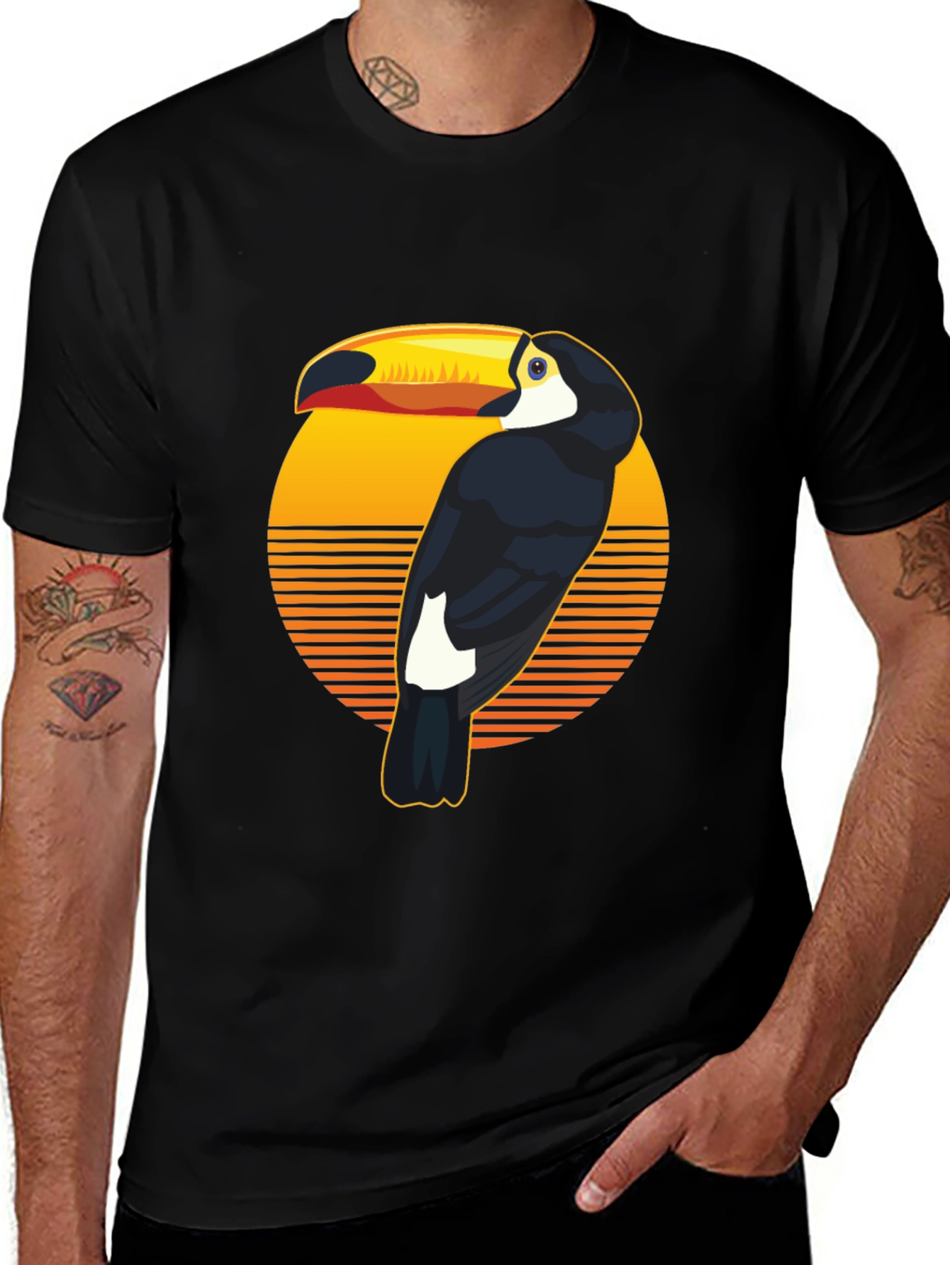 Retro Toucan Graphic Tee -  Black T-Shirt