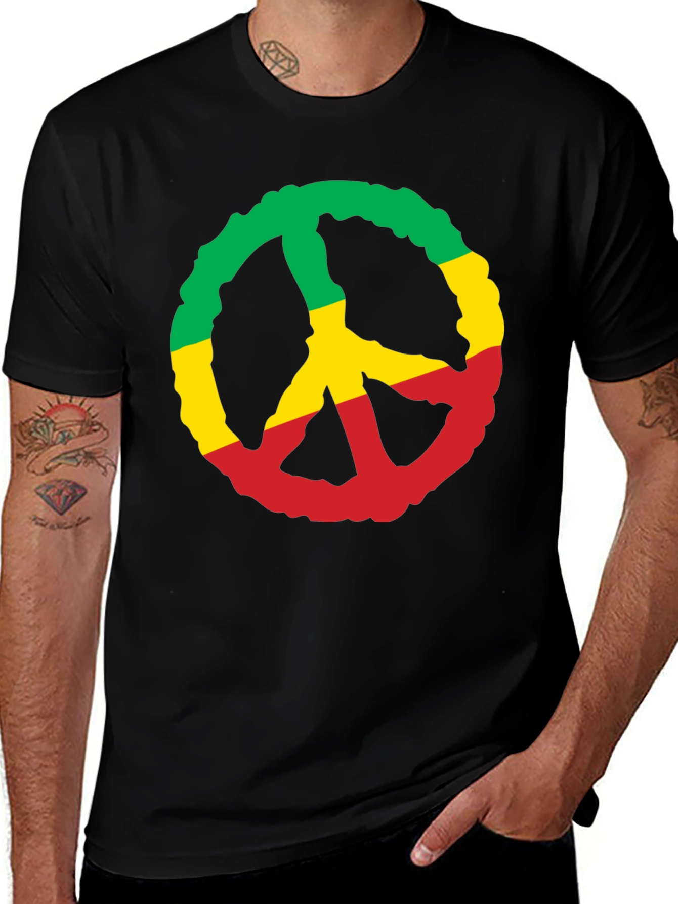 Rasta Peace Sign Graphic T-Shirt