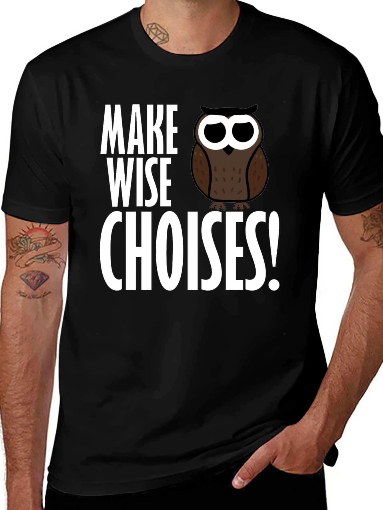 Variant 6 of Make Wise Choices Owl T-Shirt - Black