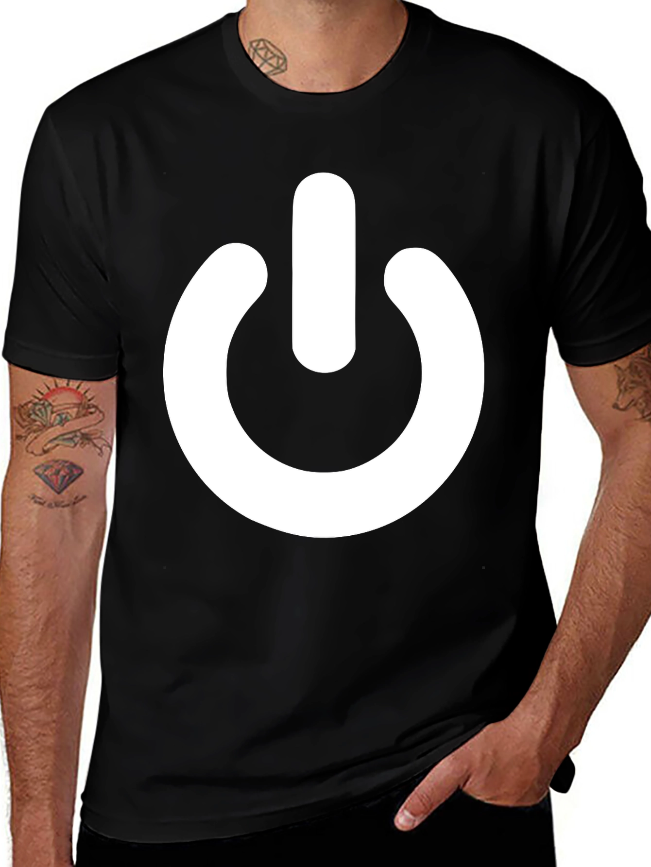 Power On Symbol Graphic Tee - Black Cotton Casual Shirt