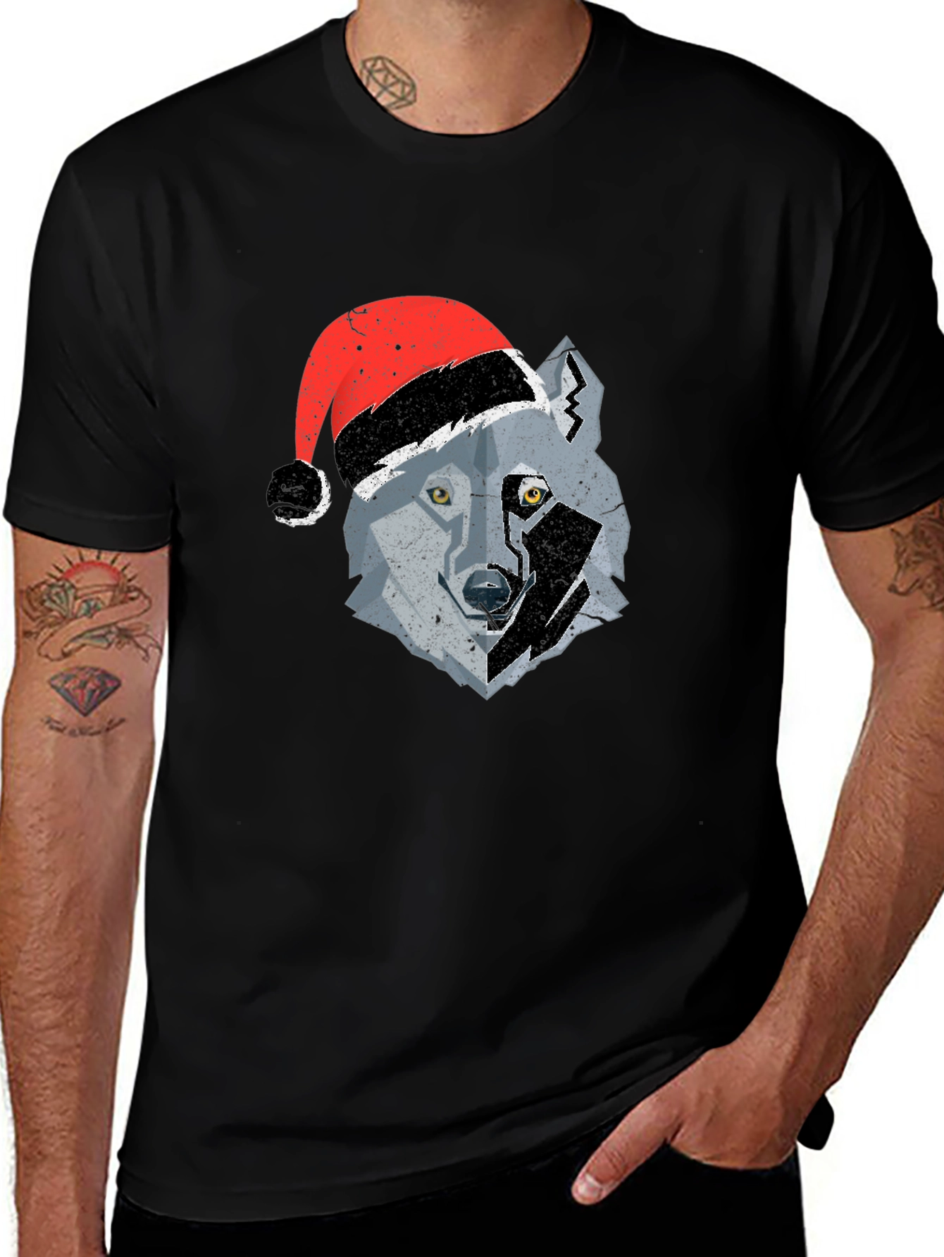 Black Wolf Santa Hat Graphic Tee main image