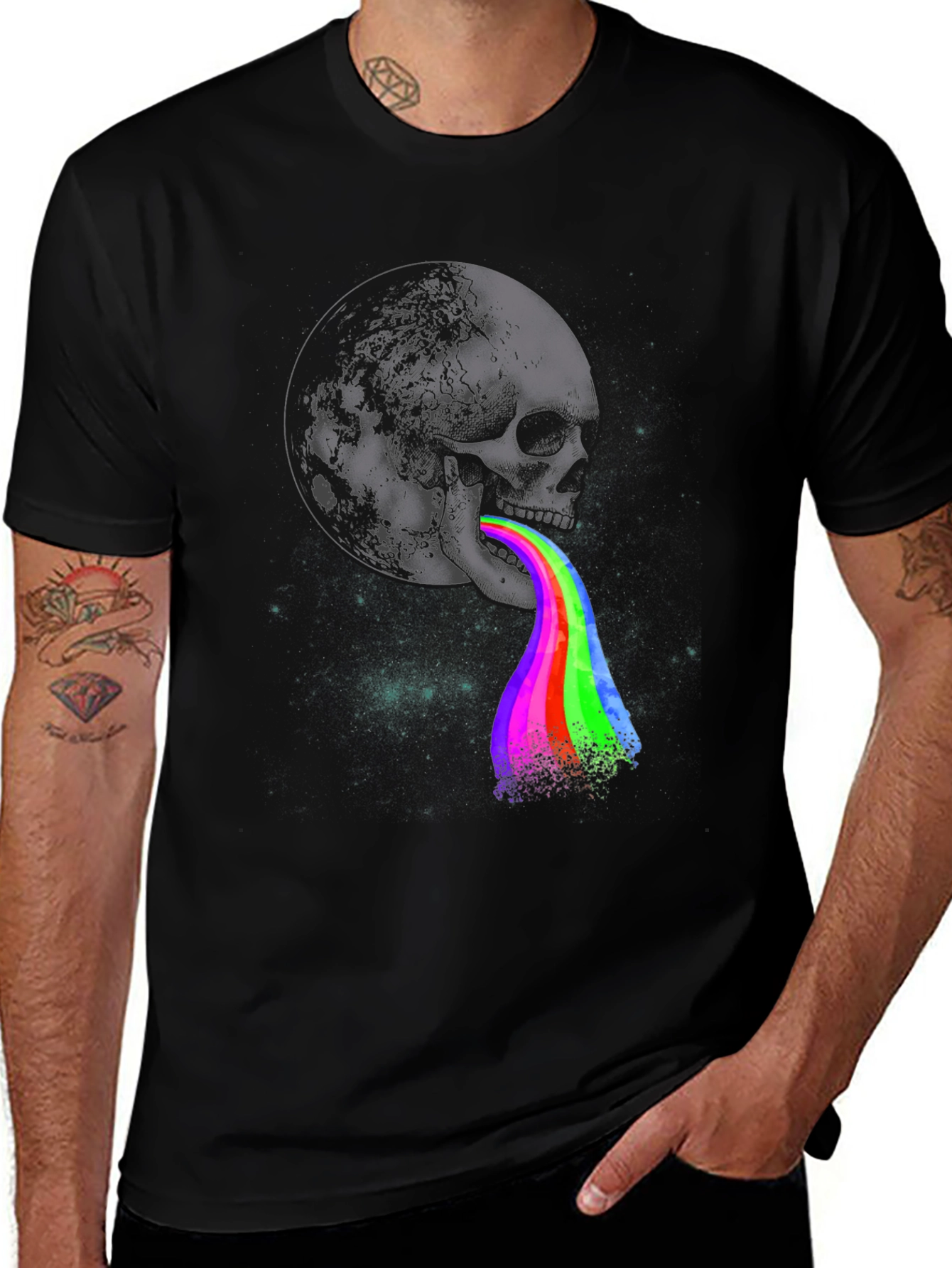 Variant 15 of Skull Moon Rainbow Graphic Tee - Dark Style