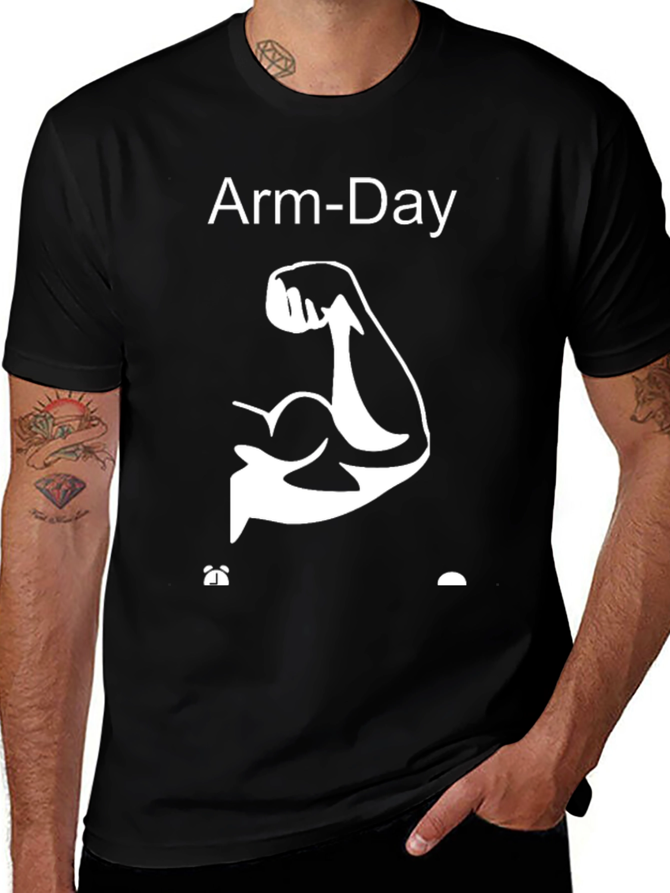 Arm-Day Black Graphic Tee - Muscle Humor Workout Shirt