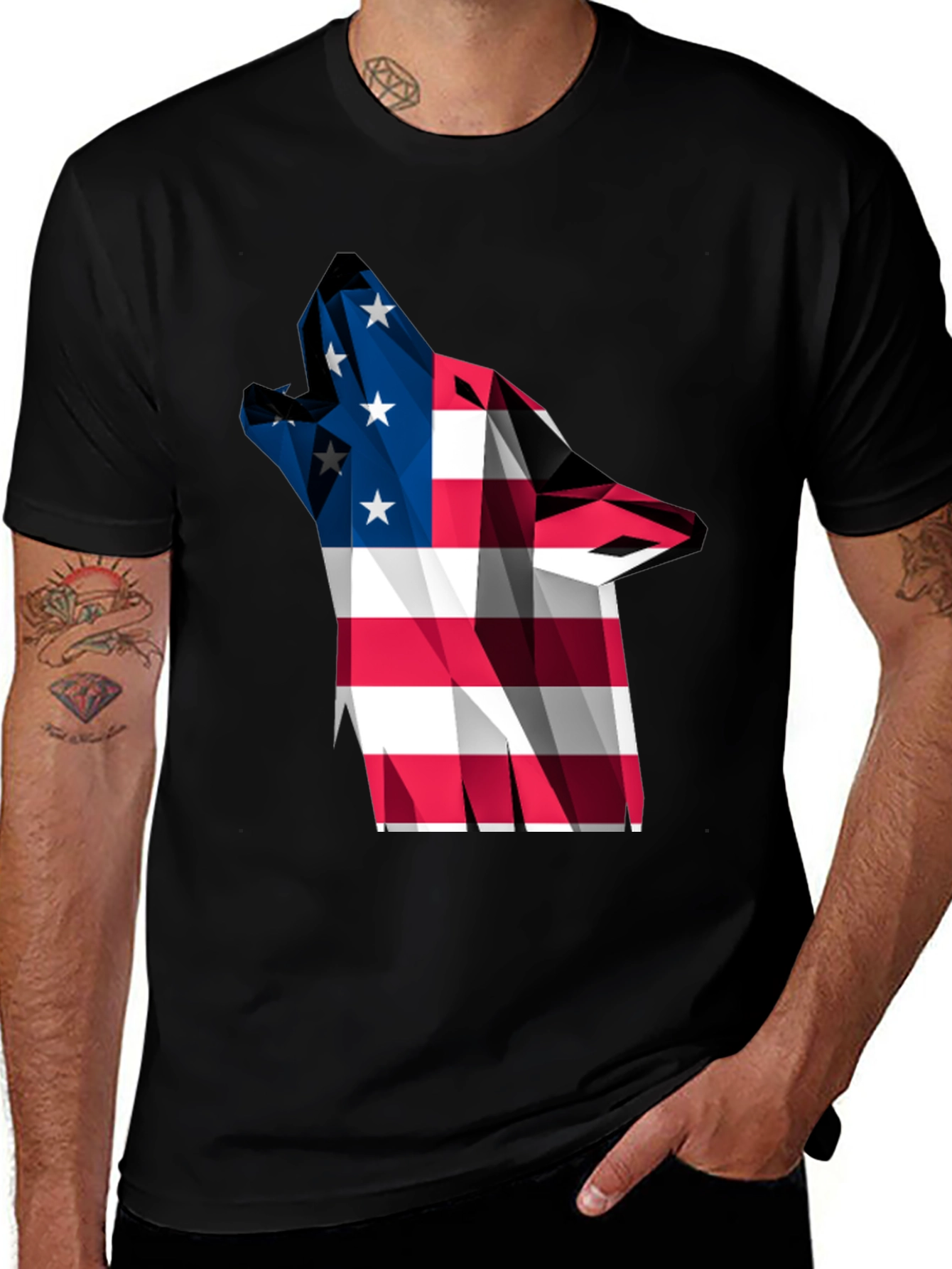 Variant 13 of American Flag Wolf Graphic Tee