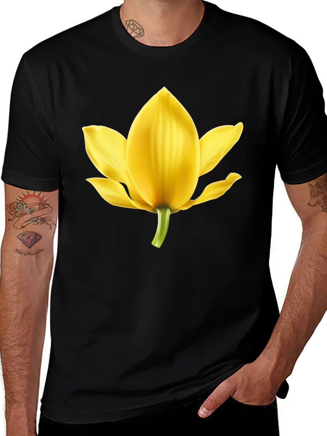 Variant 26 of Black T-Shirt with Yellow Flower Graphic