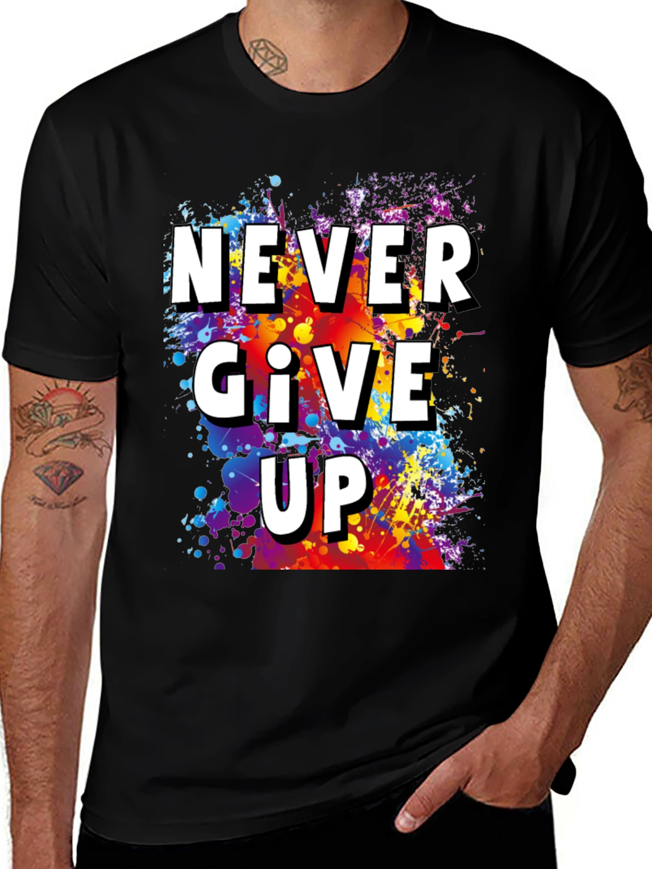 Variant 14 of Never Give Up Splatter Graphic T-Shirt