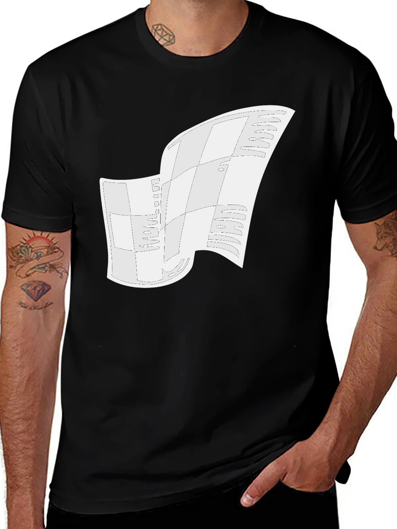 Variant 3 of Modern Abstract Graphic Tee - Black Cotton Blend
