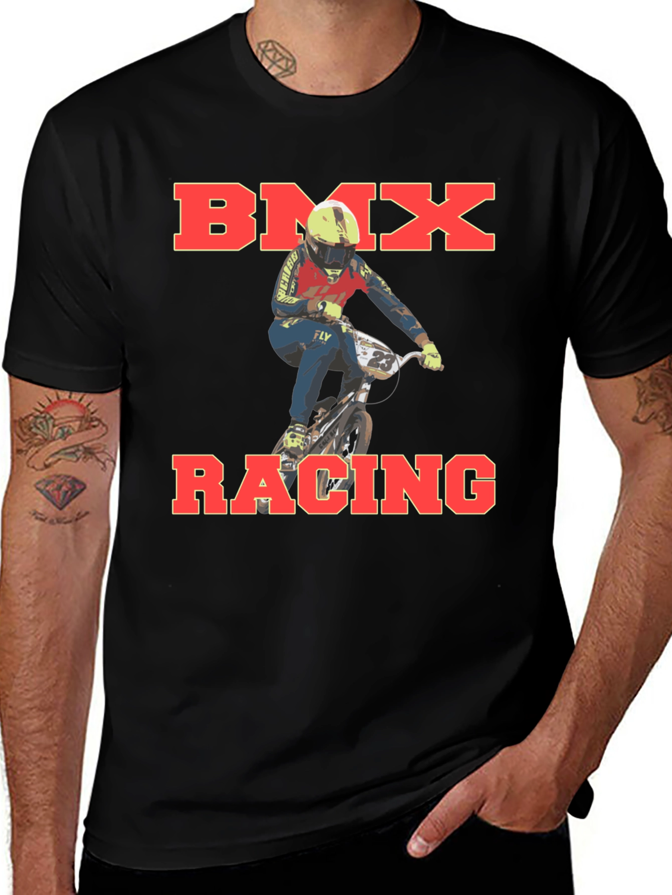 Variant 10 of BMX Racing Graphic T-Shirt, Rider Design, Black Cotton Tee