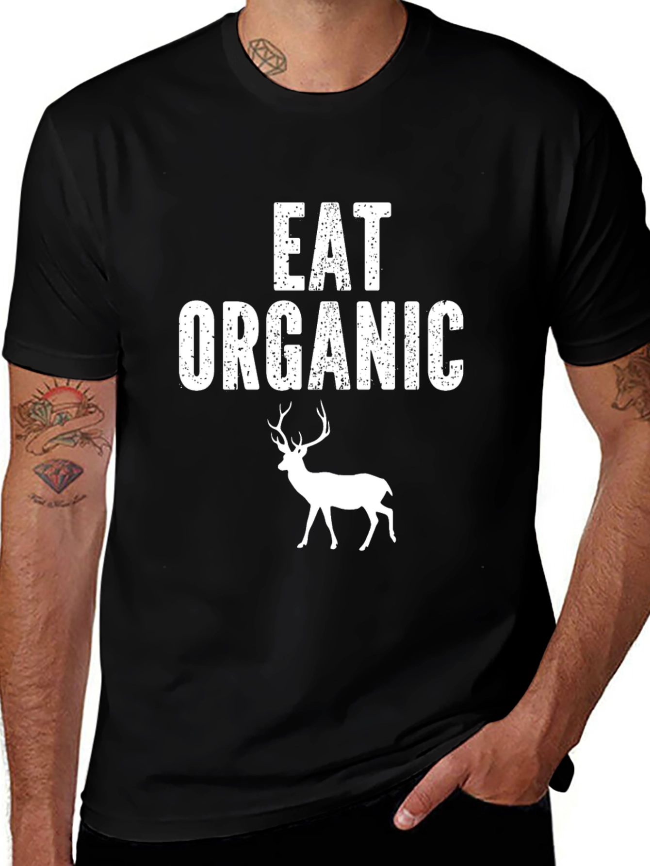 Variant 4 of Eat Organic Deer T-Shirt - Black