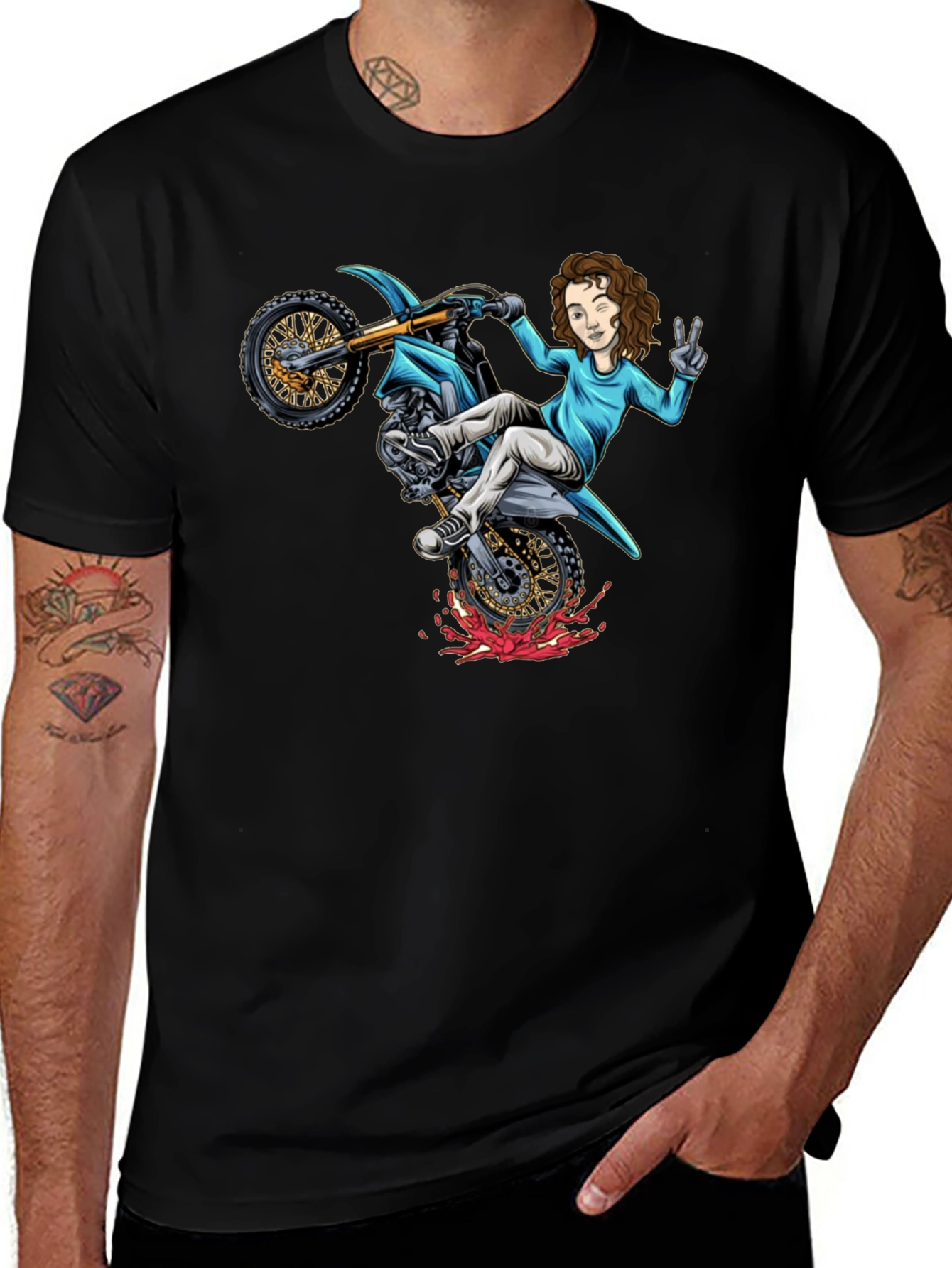 Variant 11 of Motorcycle Girl Graphic Tee - Black Cotton Shirt