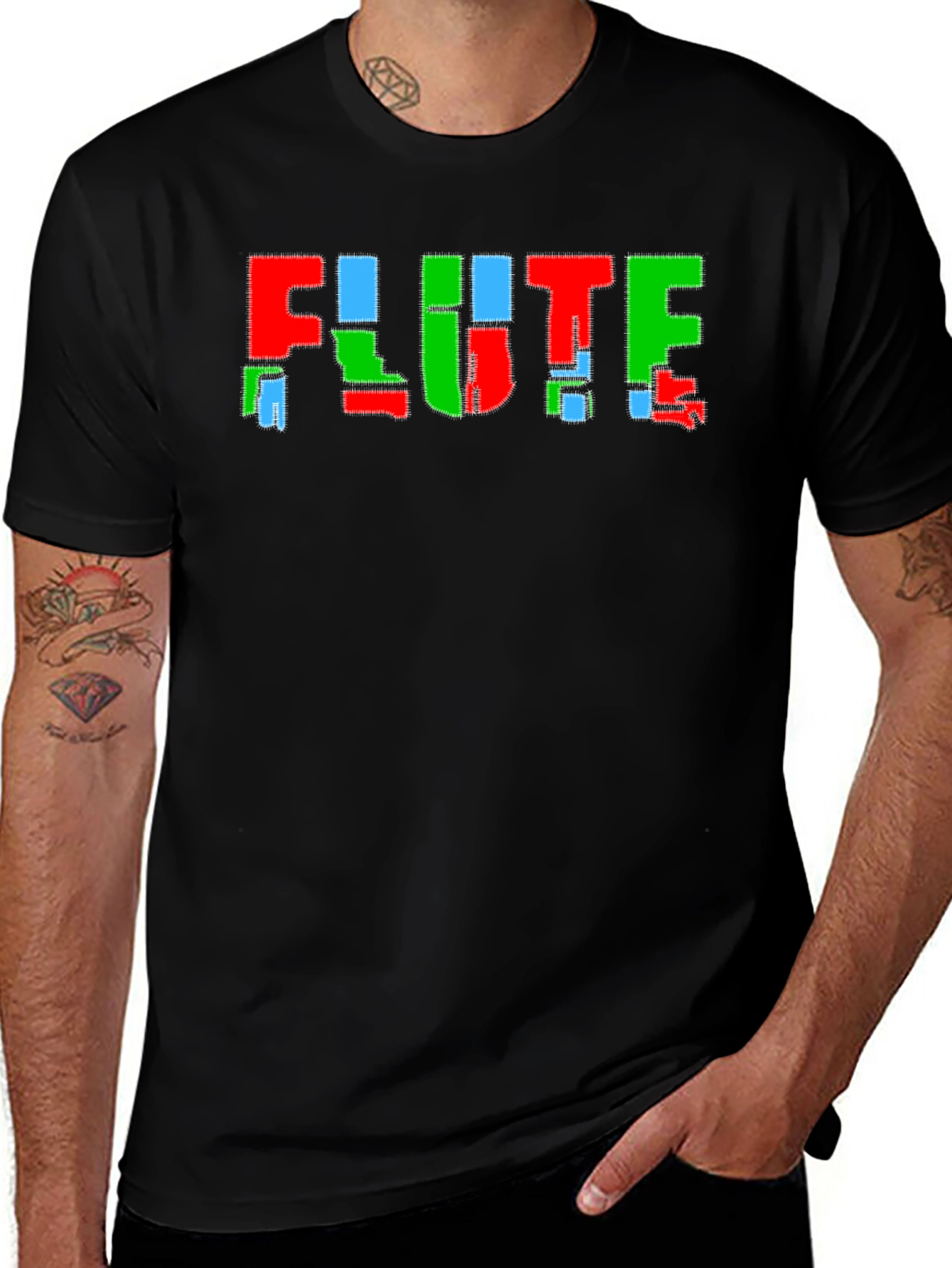 Variant 18 of Flute Colorful Typography Black T-Shirt