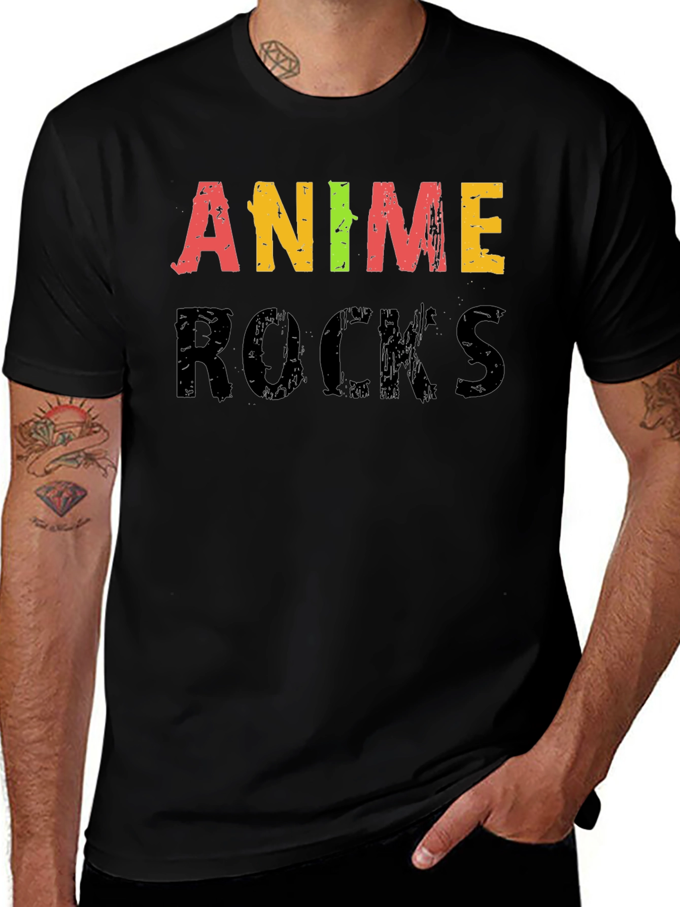 Variant 22 of Anime Rocks Graphic Black T-Shirt