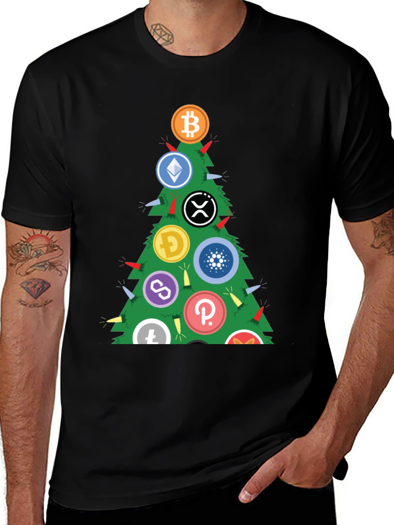 Crypto Christmas Tree T-Shirt - Bitcoin Ethereum XRP
