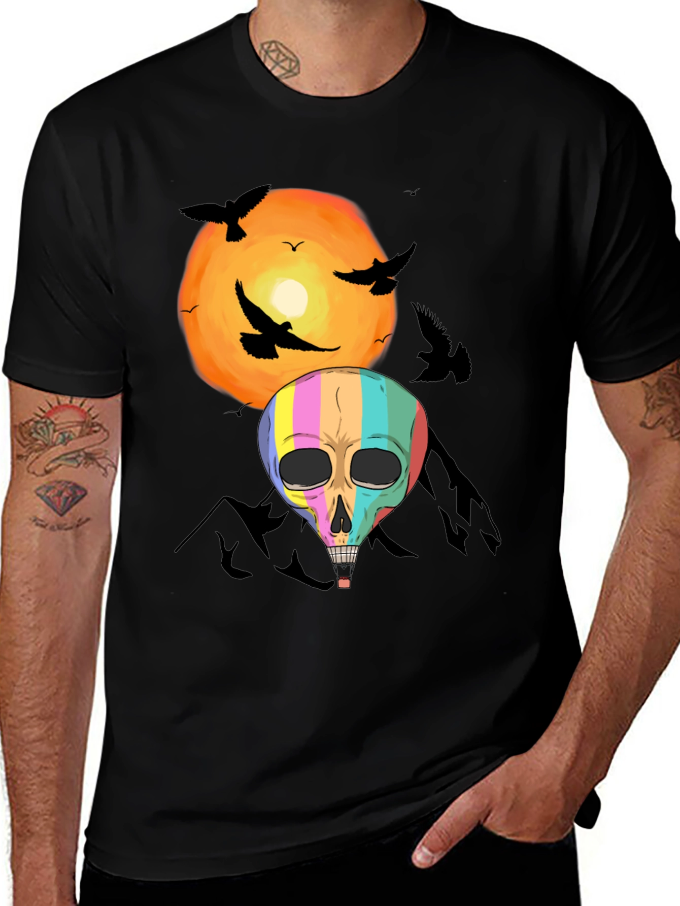 Variant 25 of Skull Balloon Graphic Tee - Sunset Design