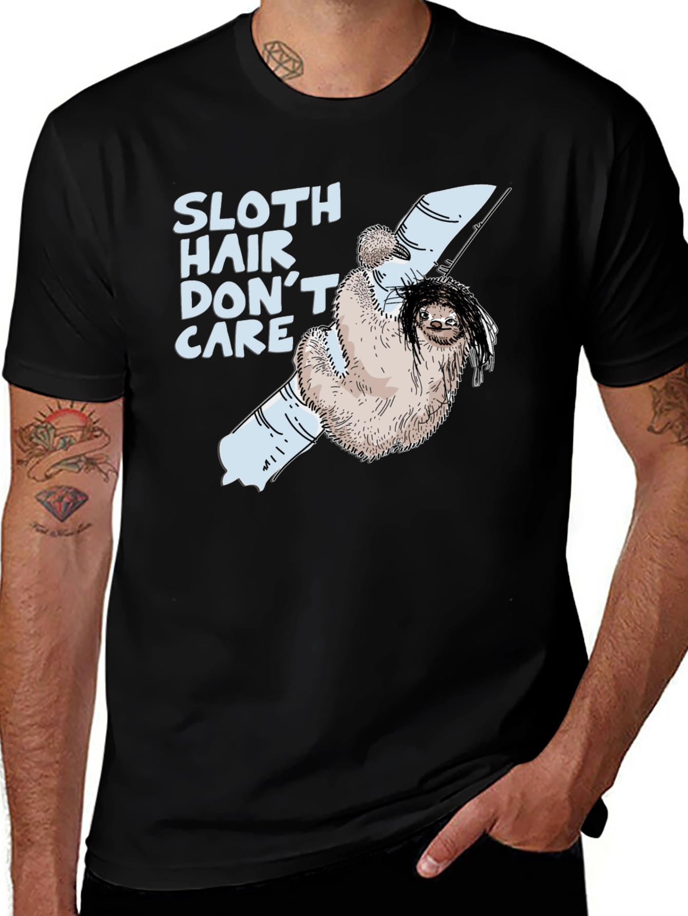 Variant 22 of Sloth Hair Don't Care Men's Black T-Shirt