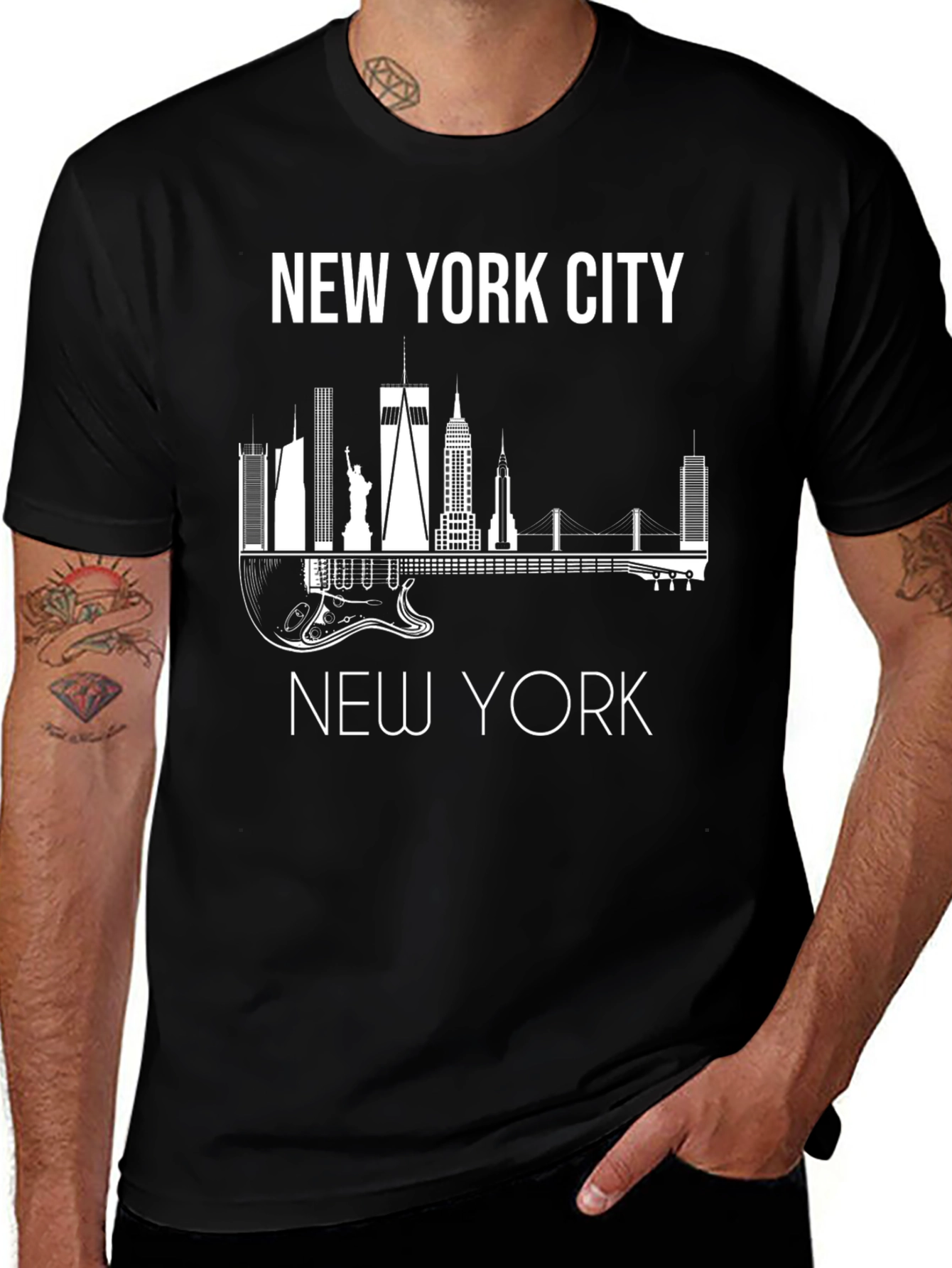 Variant 5 of New York City Skyline Guitar Graphic Tee