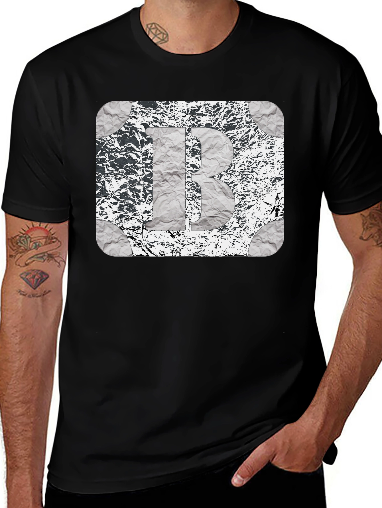 Abstract Letter B Graphic Black Tee