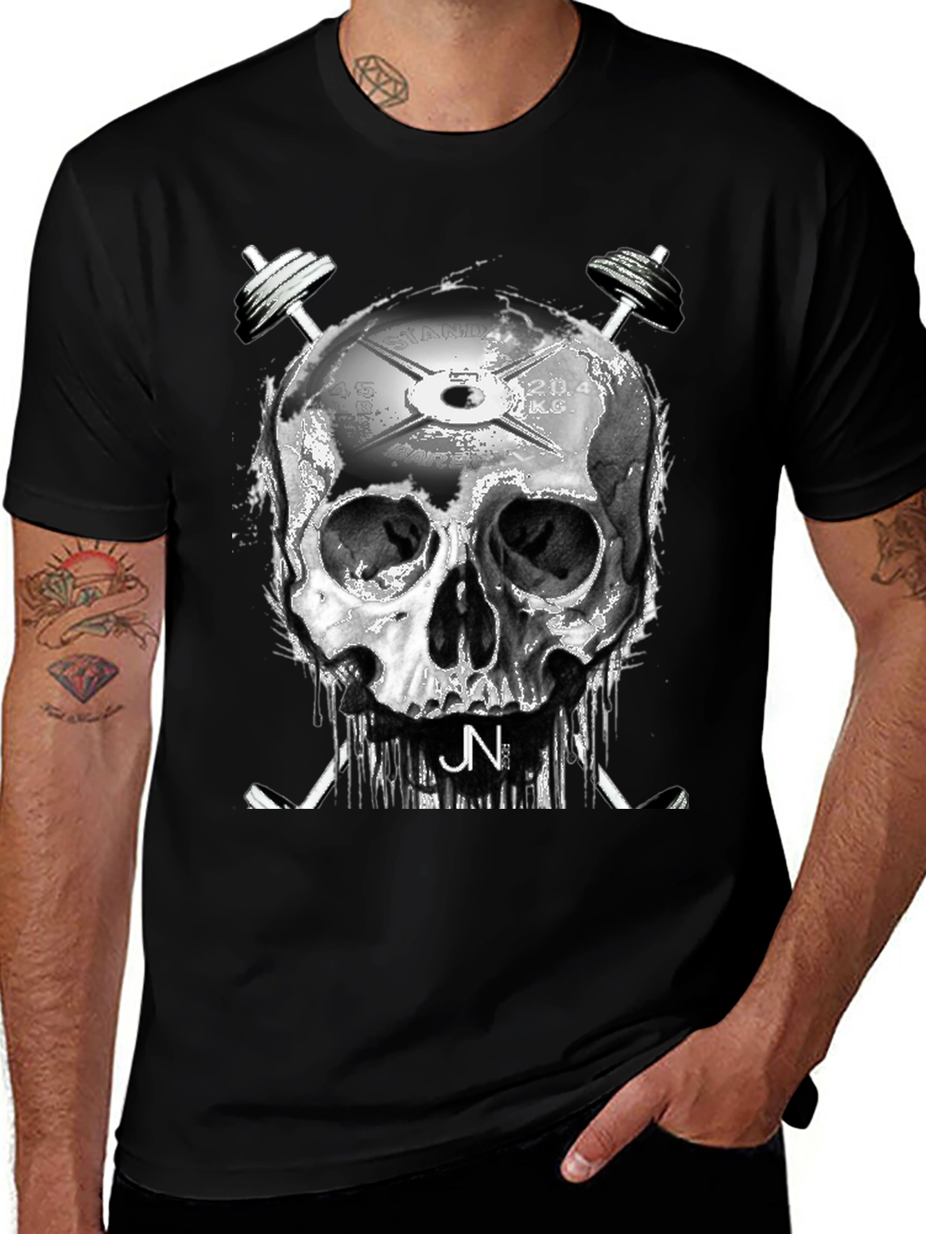 Variant 28 of Skull & Weights Graphic T-Shirt - Gym Style