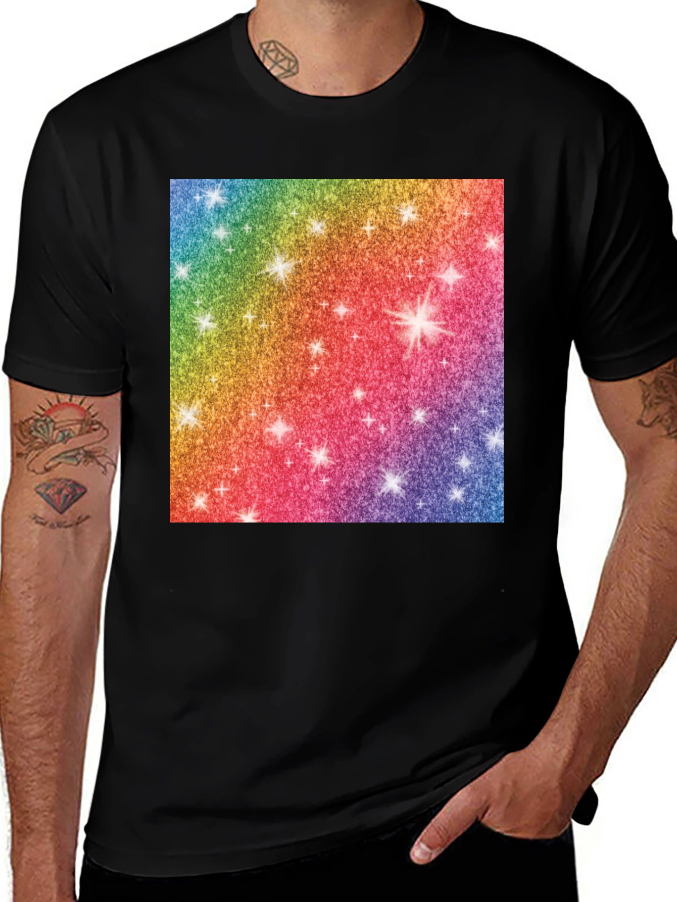 Variant 18 of Rainbow Glitter Stars Graphic Tee