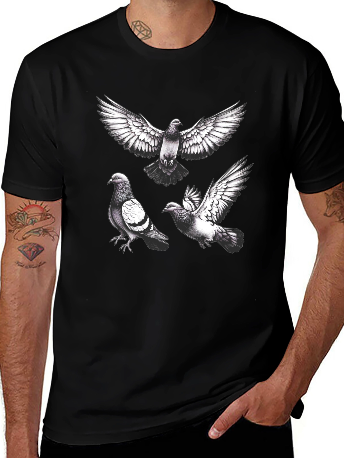 Variant 25 of Pigeon Graphic Tee - Black Casual T-Shirt