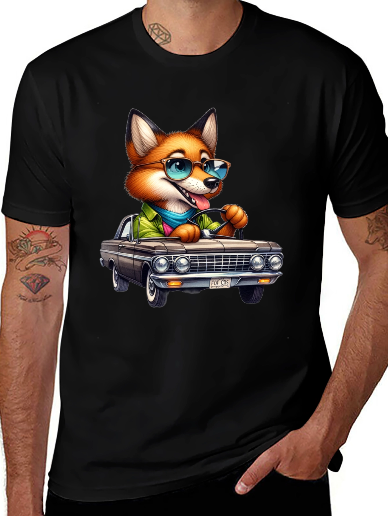 Variant 28 of Fox Driving Car Graphic Tee