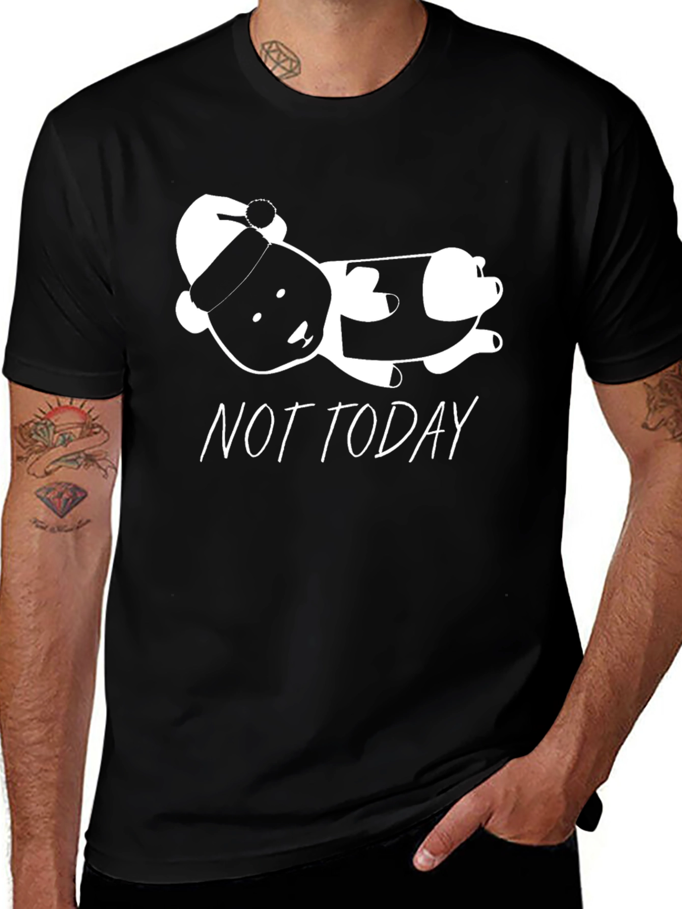 Not Today Lazy Panda T-Shirt - Black