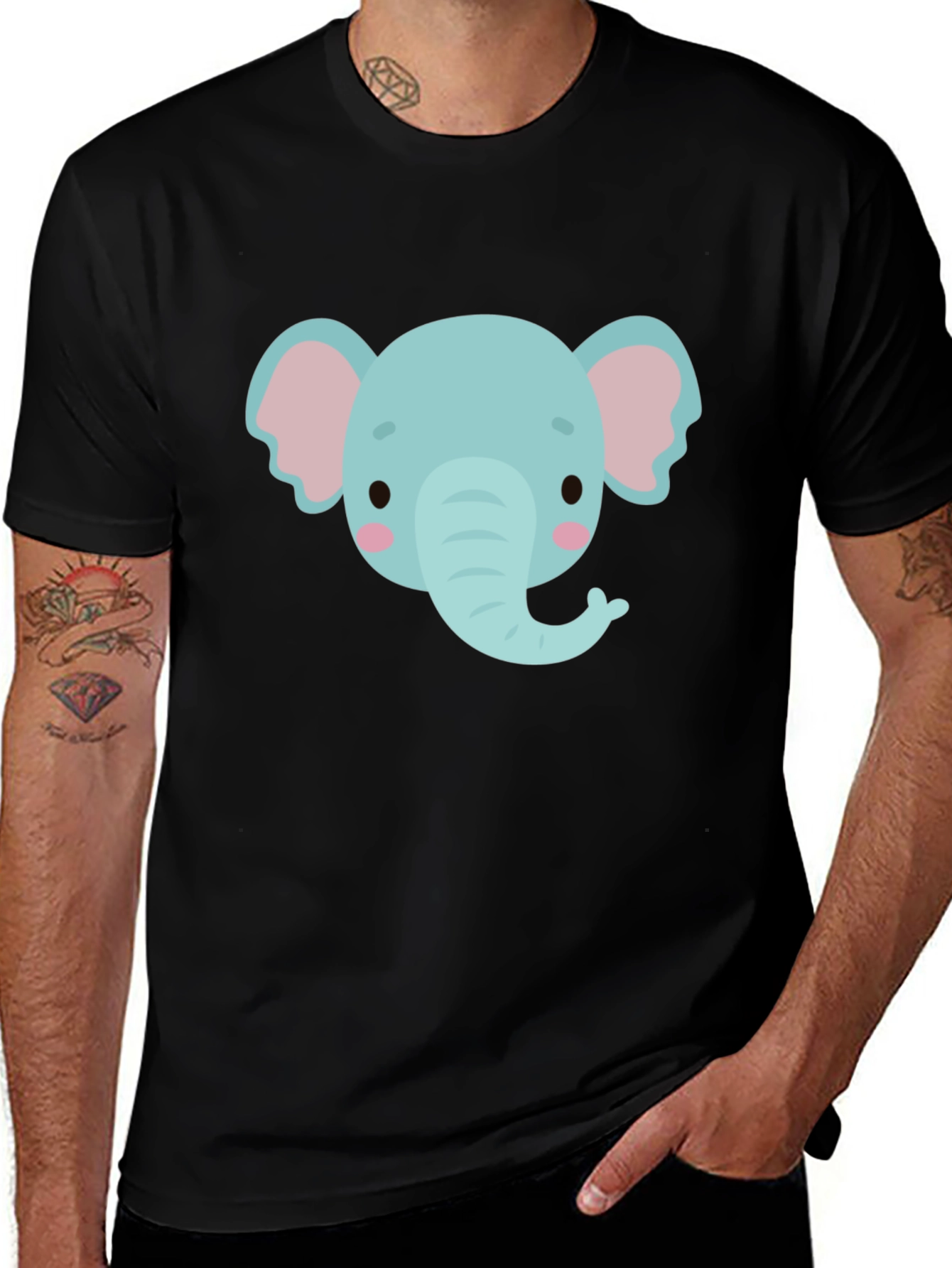 Variant 25 of Cute Elephant Graphic Tee - Black Cotton Comfort