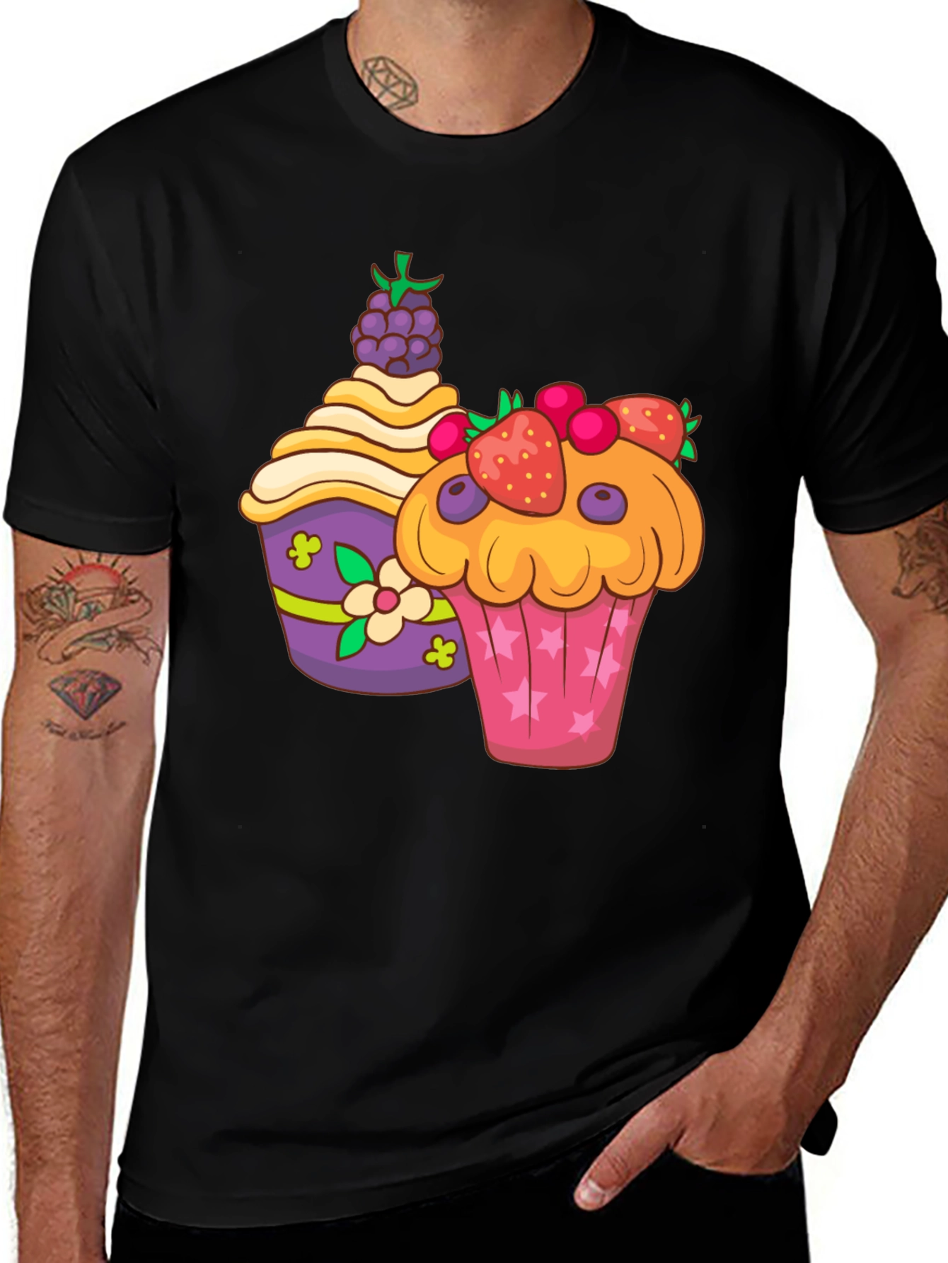 Variant 25 of Fun Cupcake Graphic Tee - Black Cotton T-Shirt