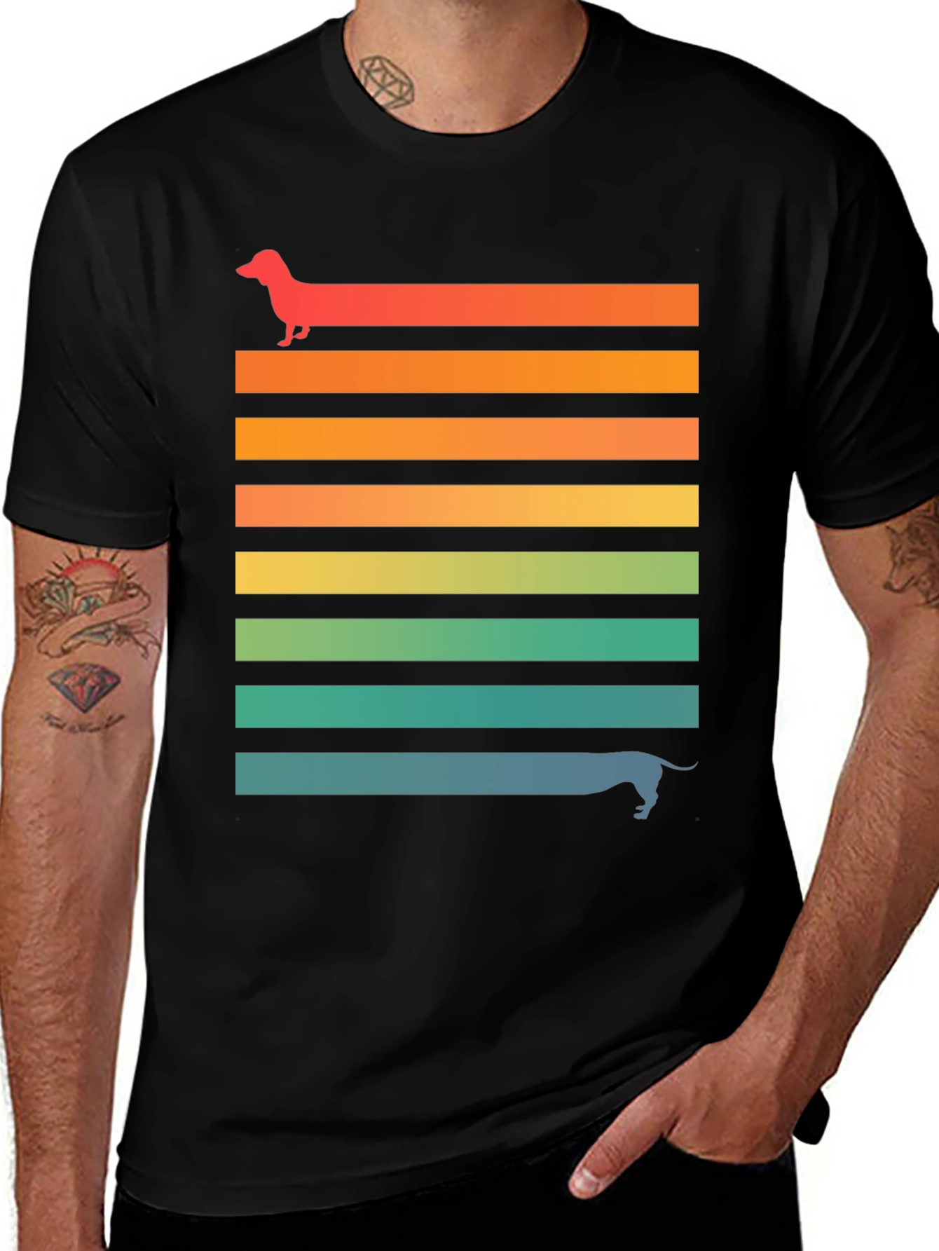 Variant 9 of Retro Dachshund T-Shirt - Striped Dog Lover Tee