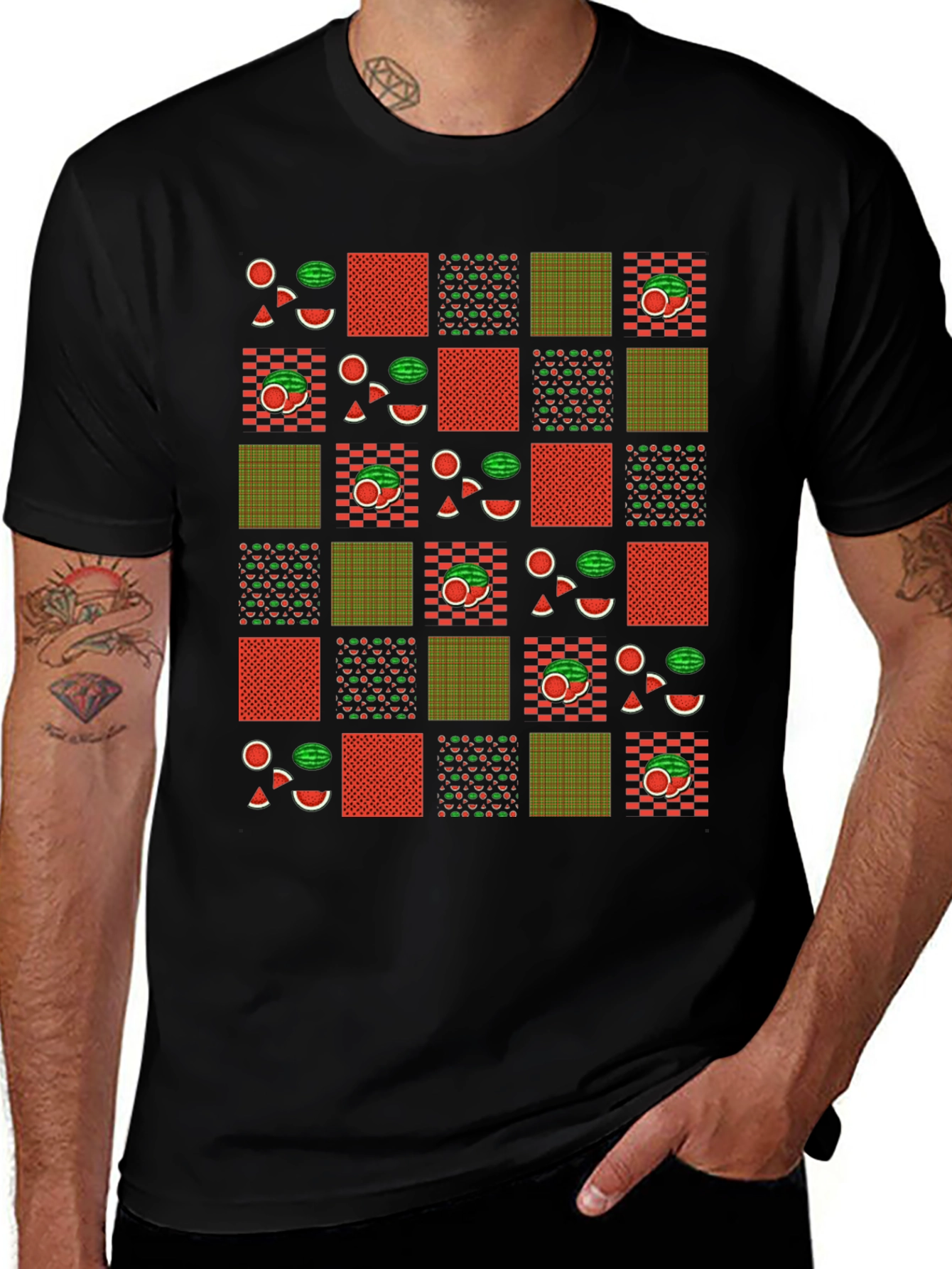 Variant 16 of Fun Watermelon Patchwork Graphic Tee - Summer Style