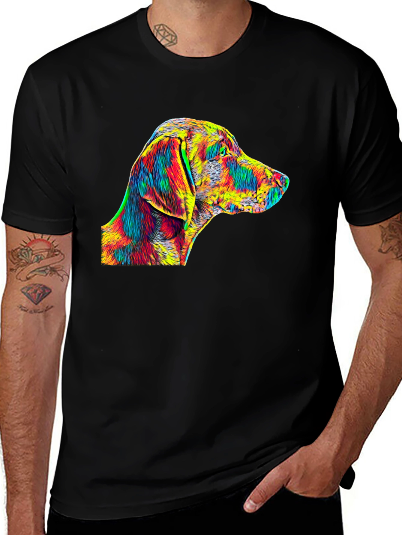 Variant 2 of Vibrant Dog Art Black T-Shirt