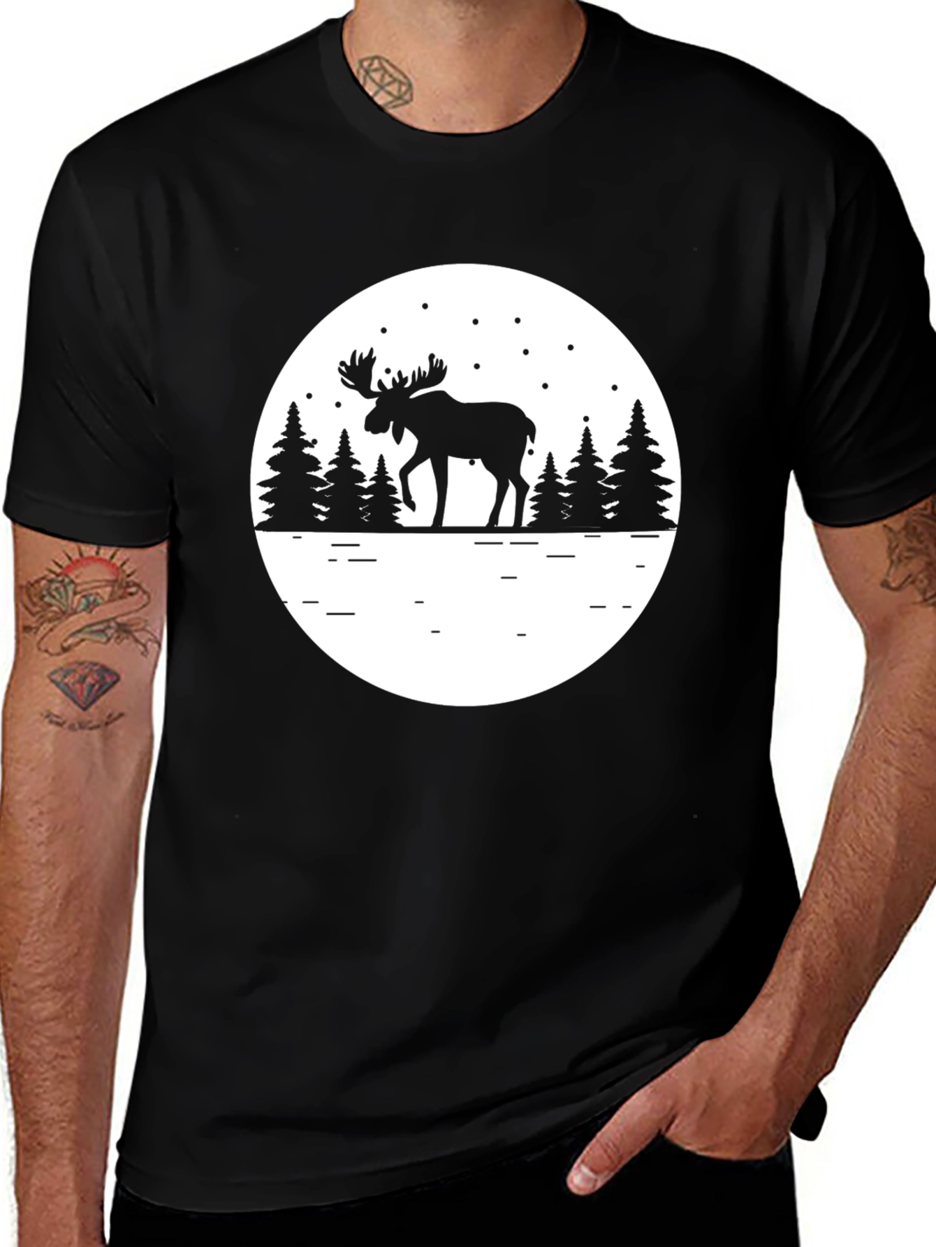 Variant 10 of Moose Silhouette Graphic Tee - Black