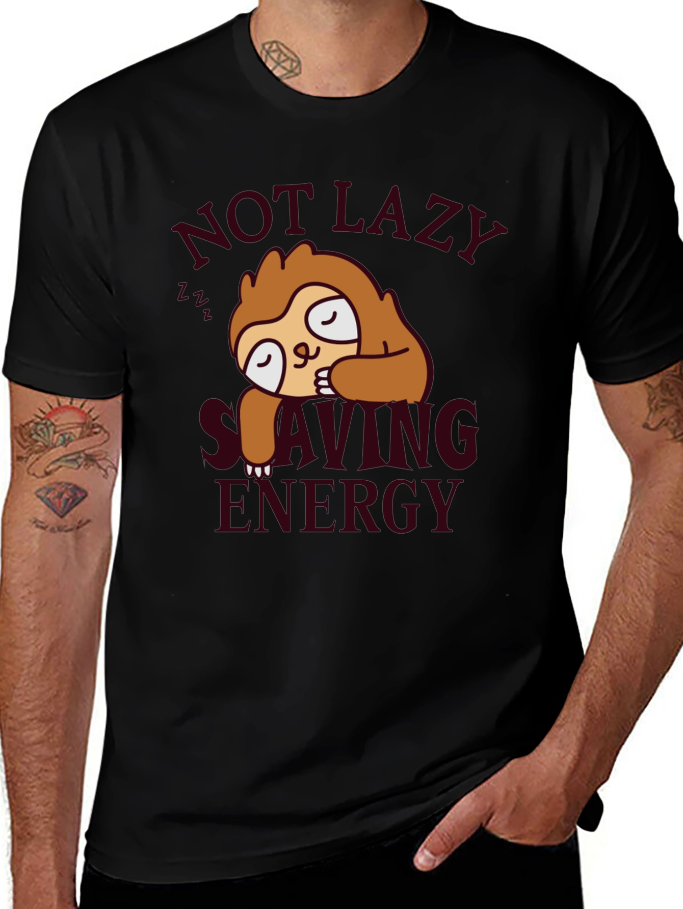 Variant 18 of Sloth Not Lazy Saving Energy Black T-Shirt