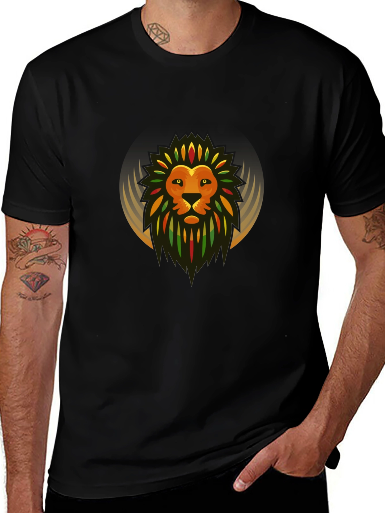 Variant 25 of Rasta Lion Graphic Tee - Stylish Black T-Shirt