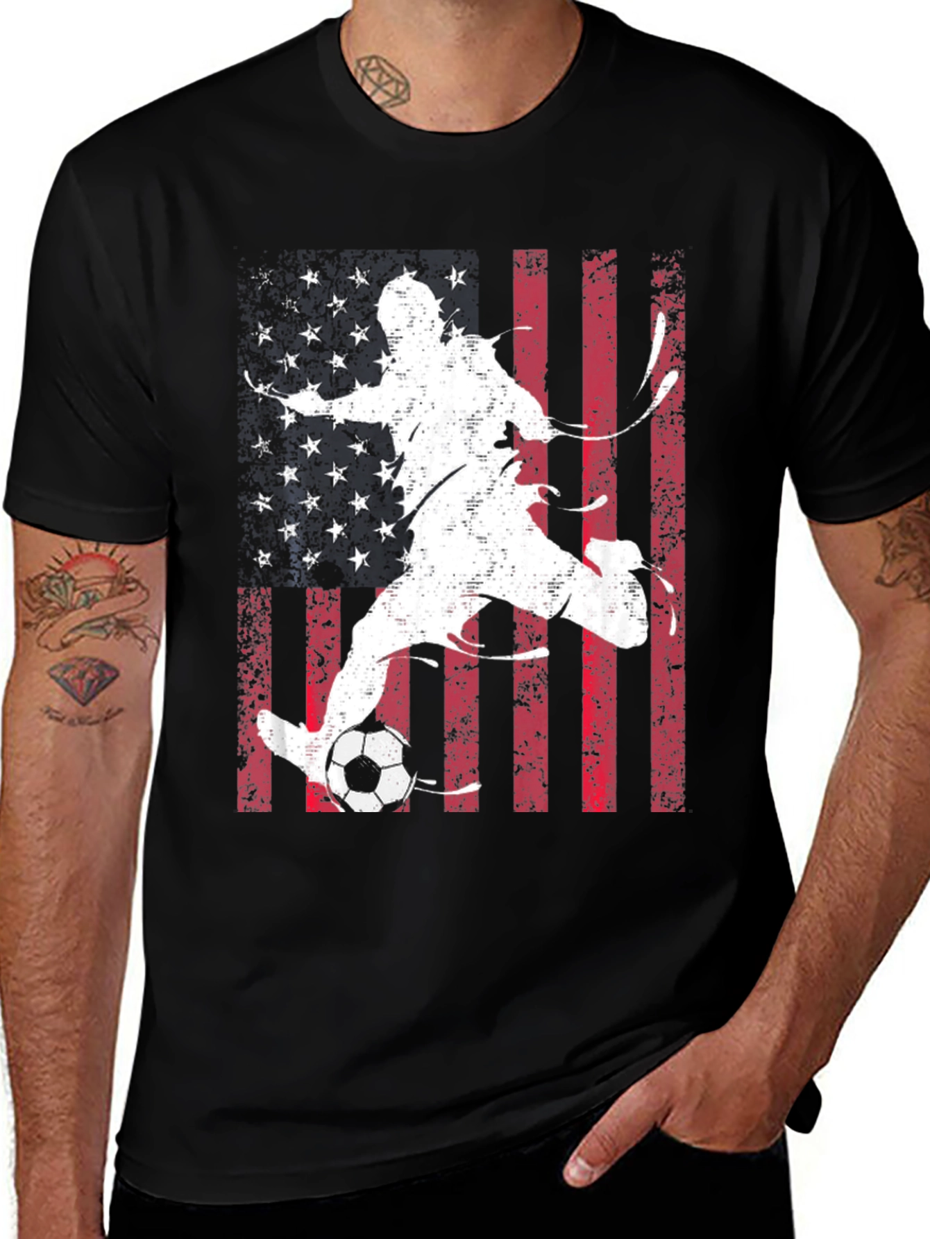 Soccer Player USA Flag Graphic T-Shirt