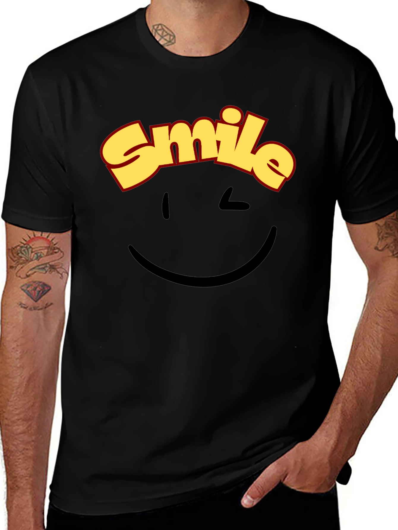 Variant 18 of Smile Graphic Black T-Shirt - Wink Emoji Tee
