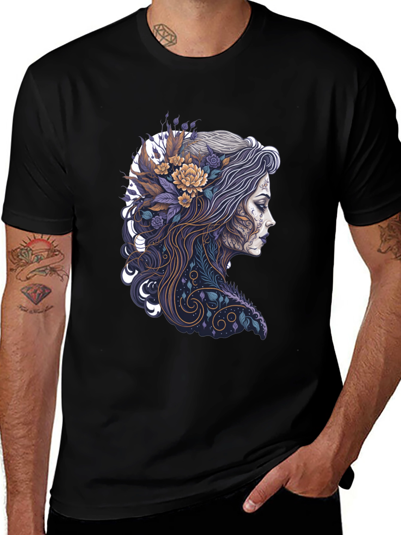 Variant 30 of Floral Woman Graphic Black T-Shirt