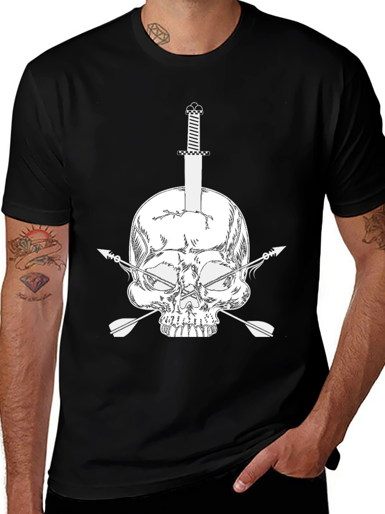 Variant 15 of Skull Sword Arrows Black Graphic Tee