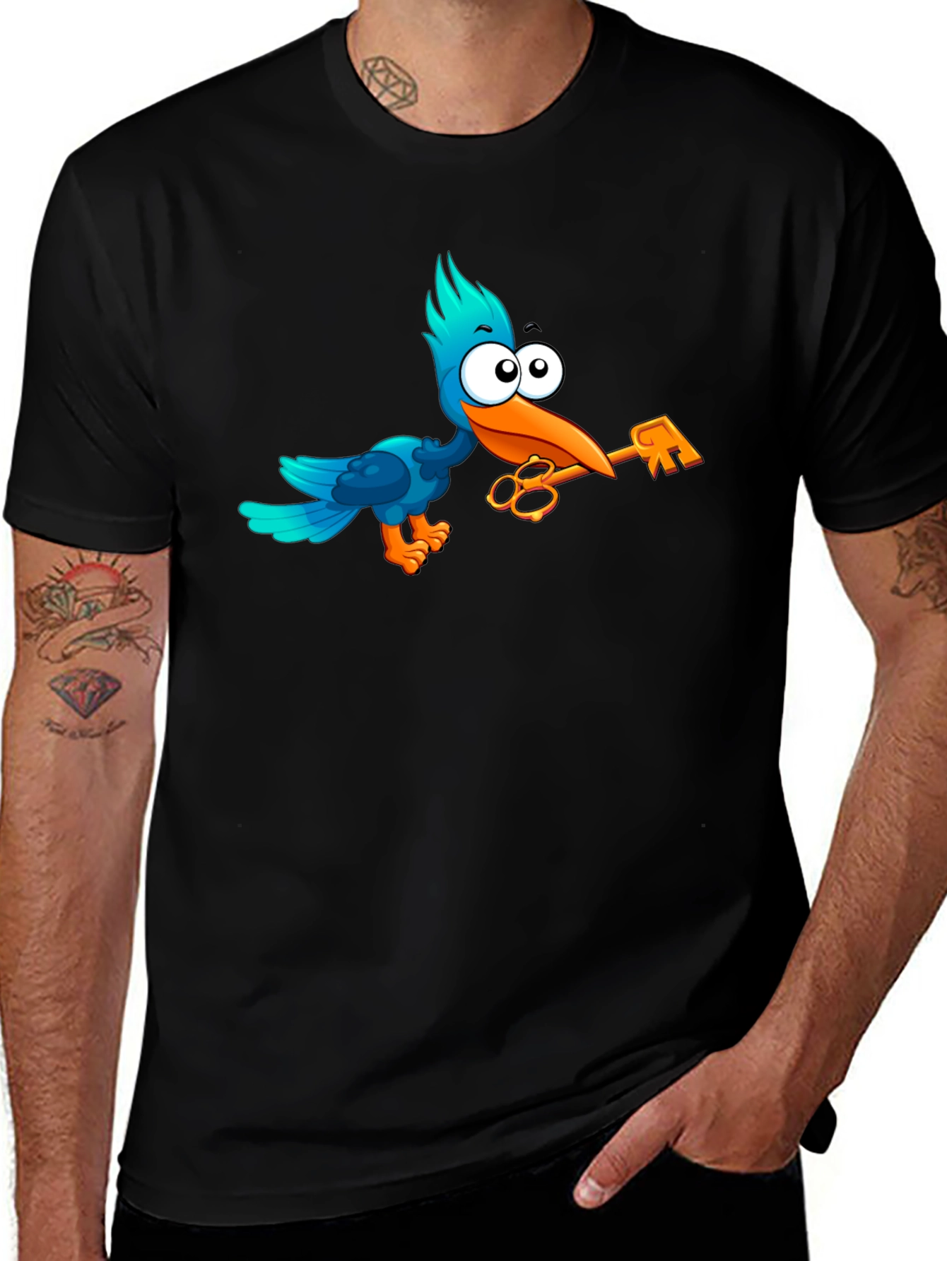 Variant 25 of Cartoon Bird Graphic Black T-Shirt